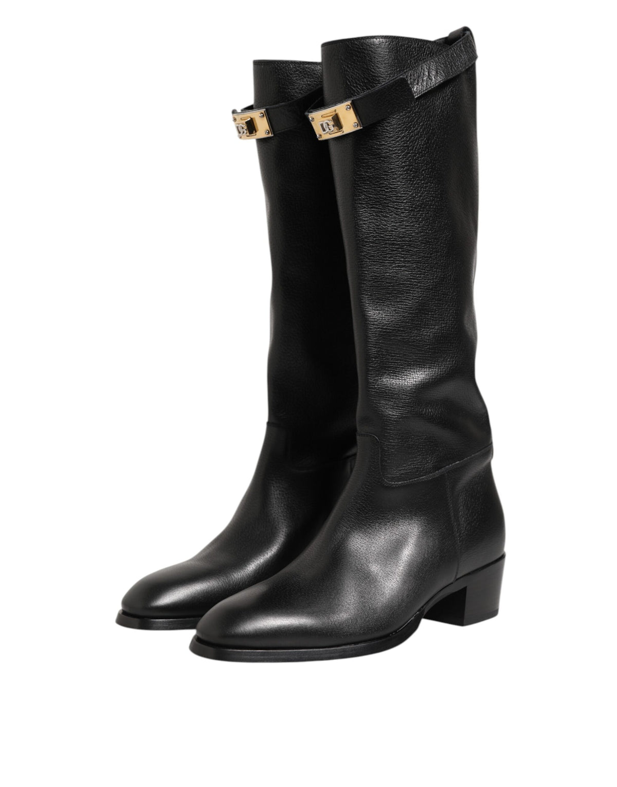 Dolce & Gabbana Black Logo Plaque Over The Calf Boots Men's Shoes