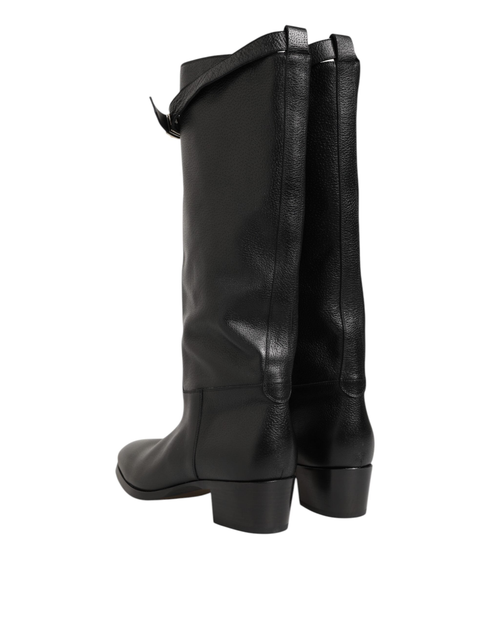 Dolce & Gabbana Black Logo Plaque Over The Calf Boots Men's Shoes