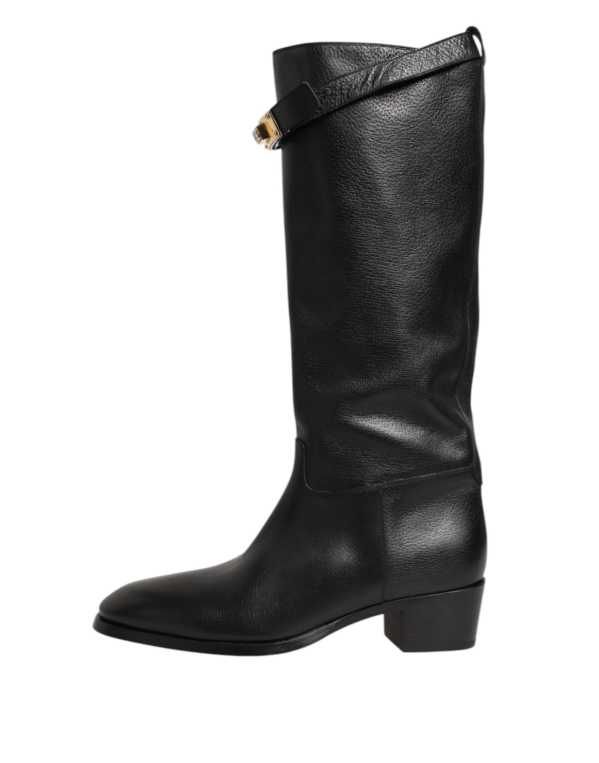 Dolce & Gabbana Black Logo Plaque Over The Calf Boots Men's Shoes