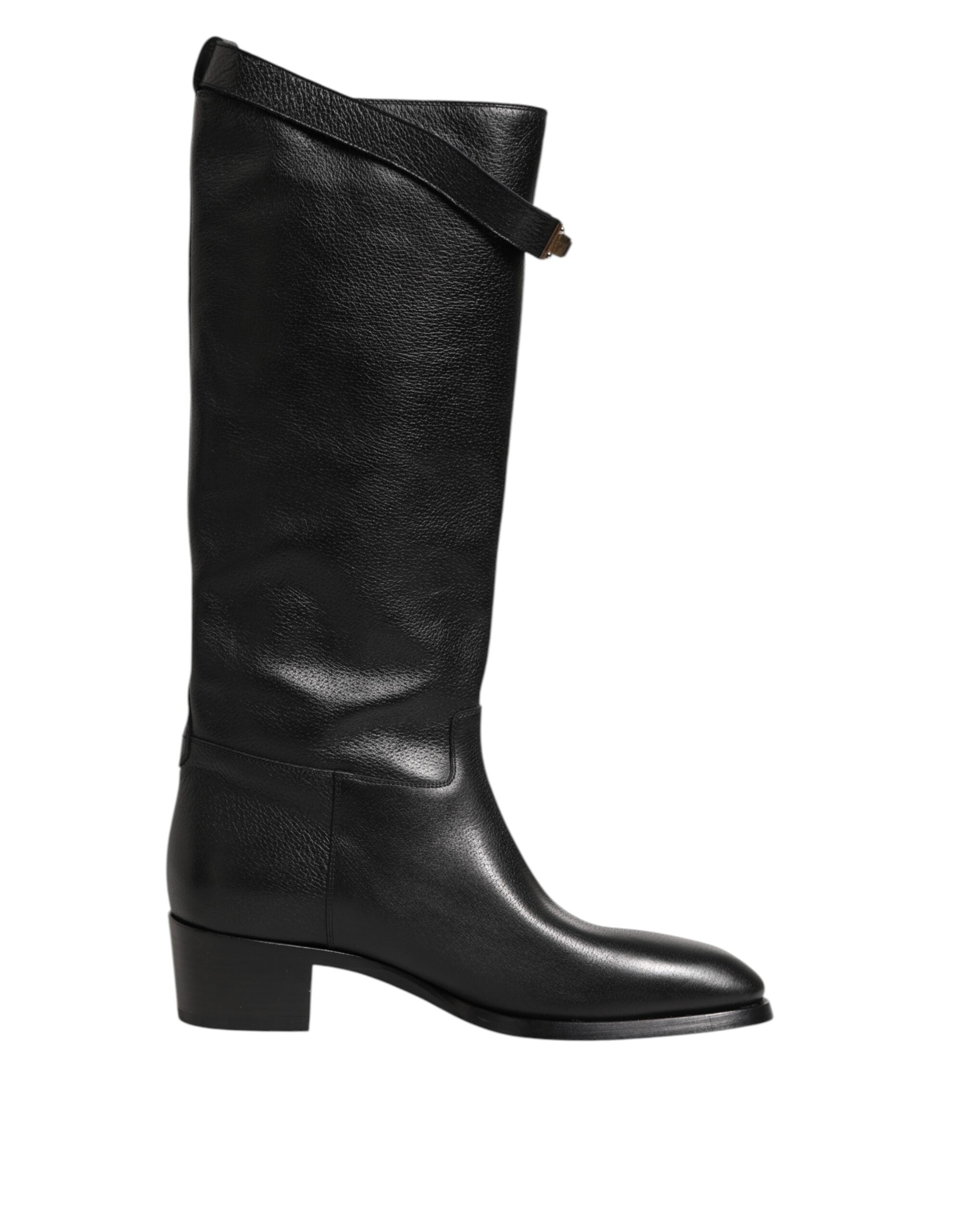 Dolce & Gabbana Black Logo Plaque Over The Calf Boots Men's Shoes