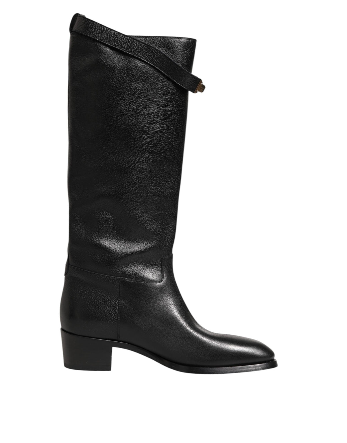 Dolce & Gabbana Black Logo Plaque Over The Calf Boots Men's Shoes