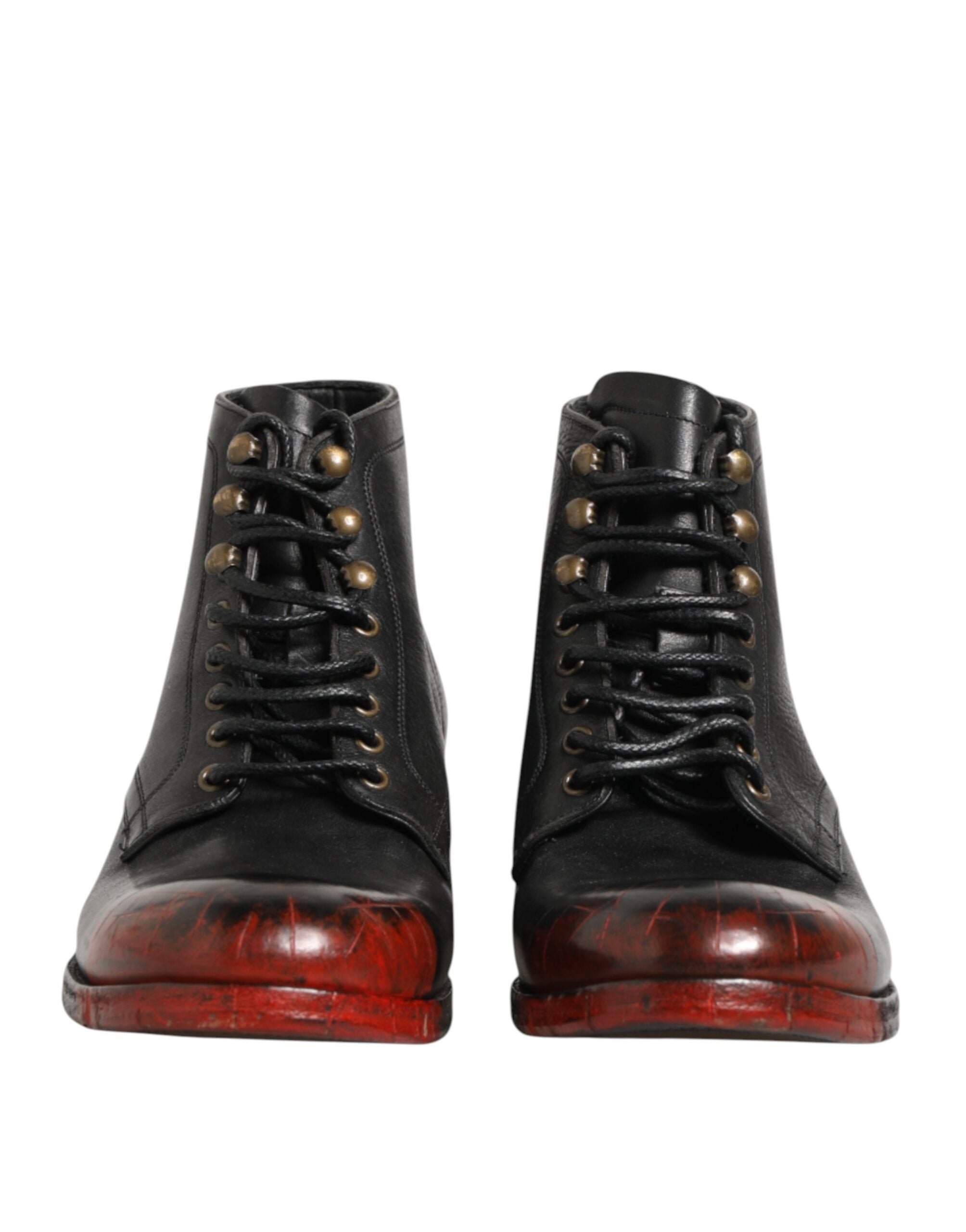 Dolce & Gabbana Black Red Lace Up Short Ankle Boot Men's Shoes