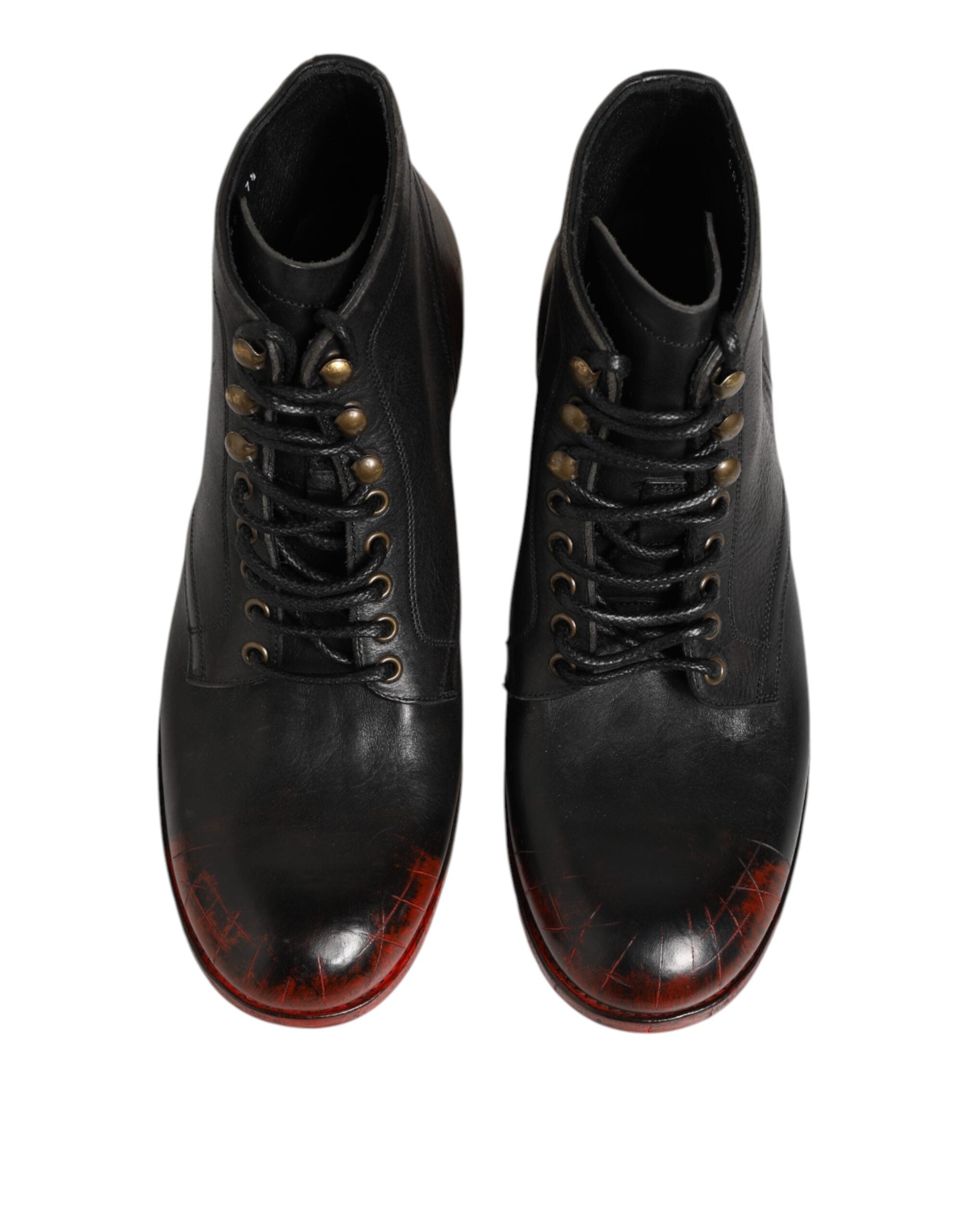 Dolce & Gabbana Black Red Lace Up Short Ankle Boot Men's Shoes