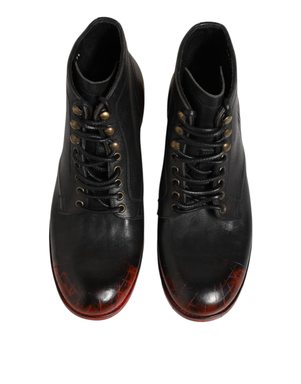 Dolce & Gabbana Black Red Lace Up Short Ankle Boot Men's Shoes