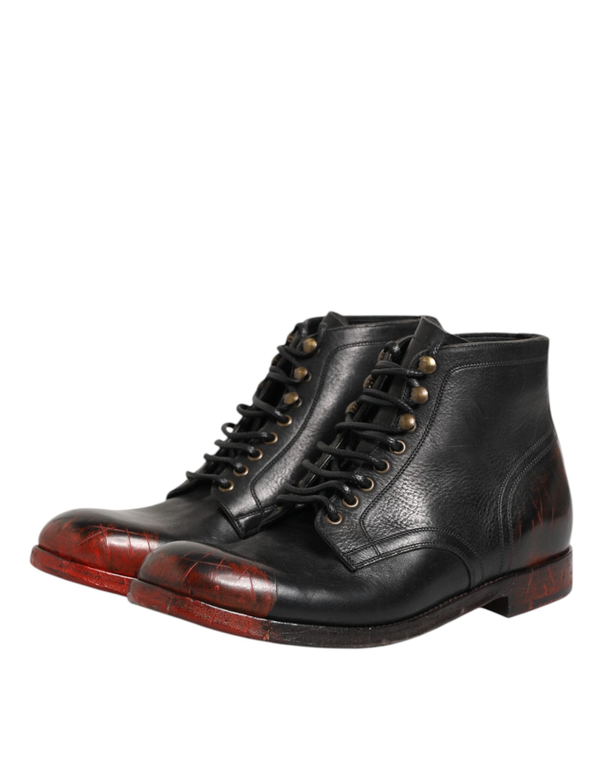 Dolce & Gabbana Black Red Lace Up Short Ankle Boot Men's Shoes