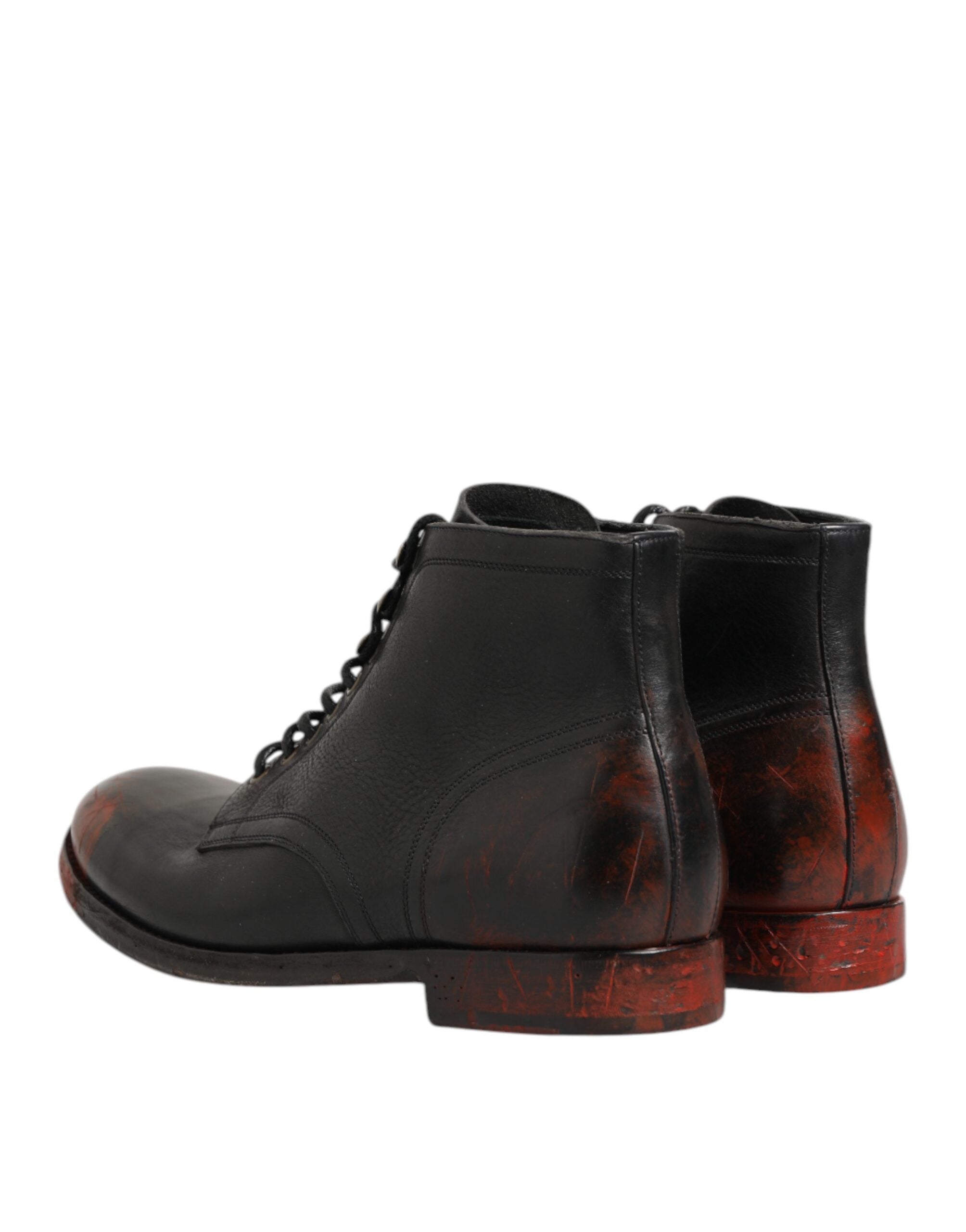 Dolce & Gabbana Black Red Lace Up Short Ankle Boot Men's Shoes