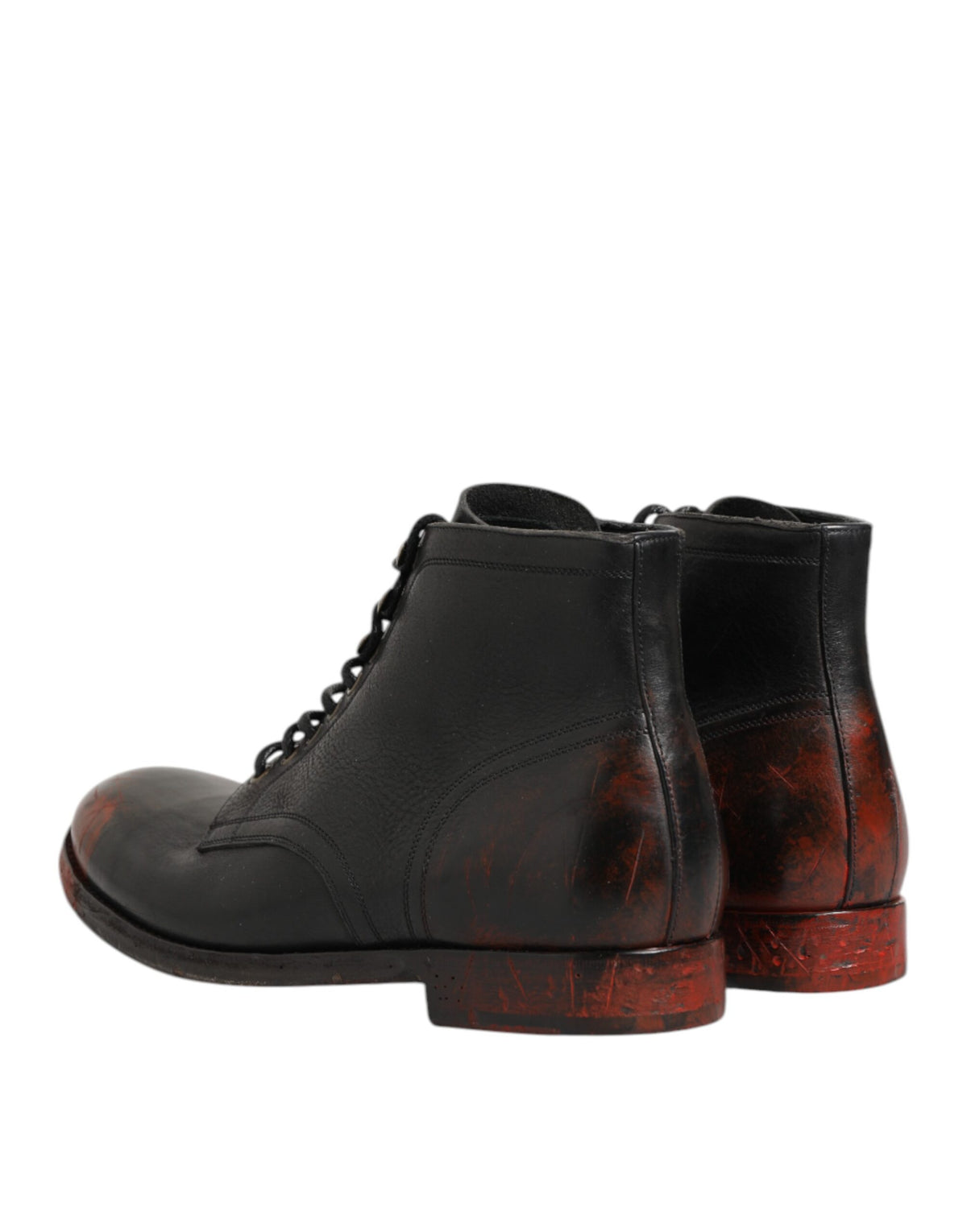 Dolce & Gabbana Black Red Lace Up Short Ankle Boot Men's Shoes