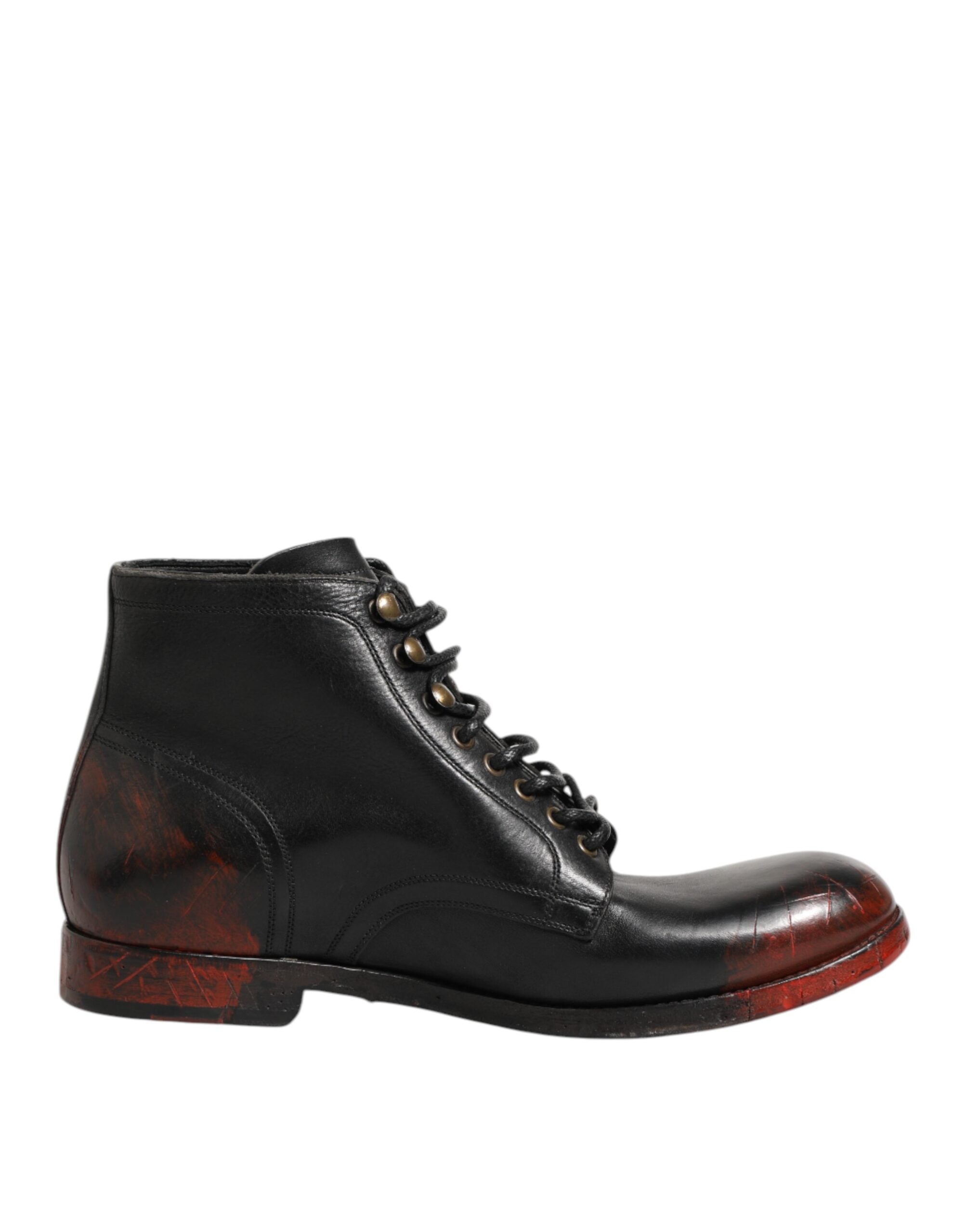 Dolce & Gabbana Black Red Lace Up Short Ankle Boot Men's Shoes