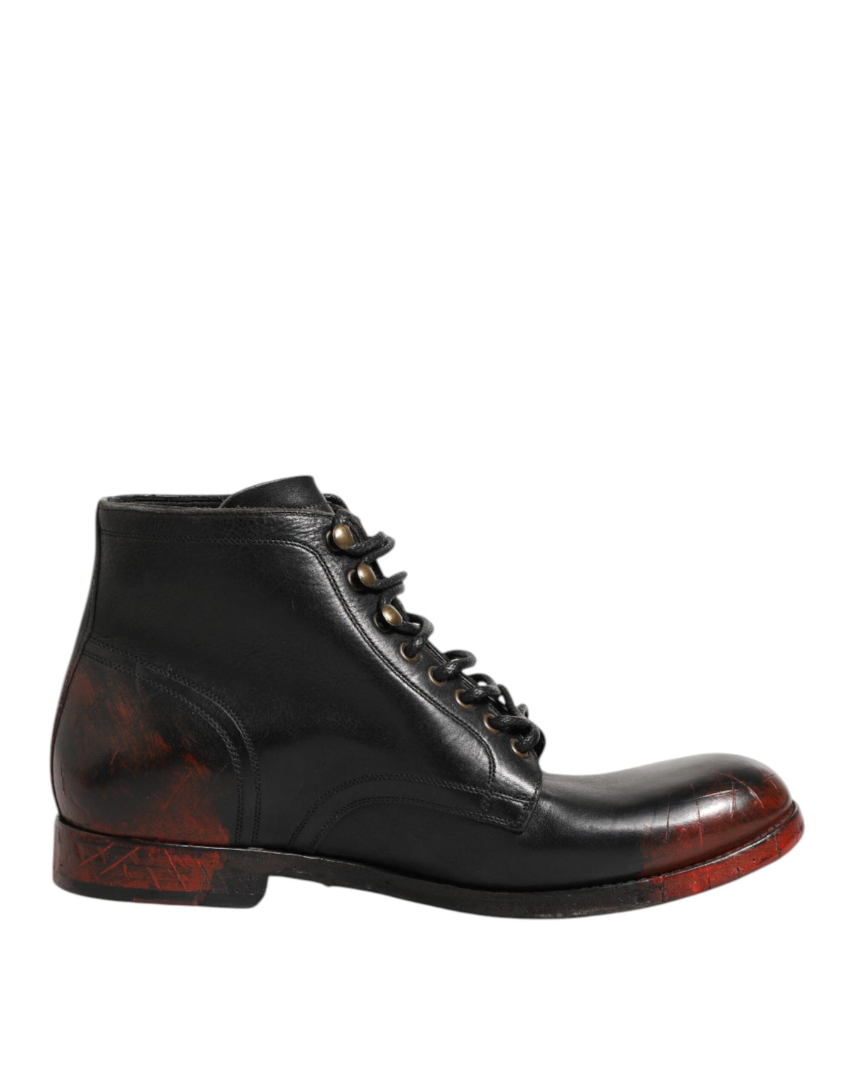 Dolce & Gabbana Black Red Lace Up Short Ankle Boot Men's Shoes