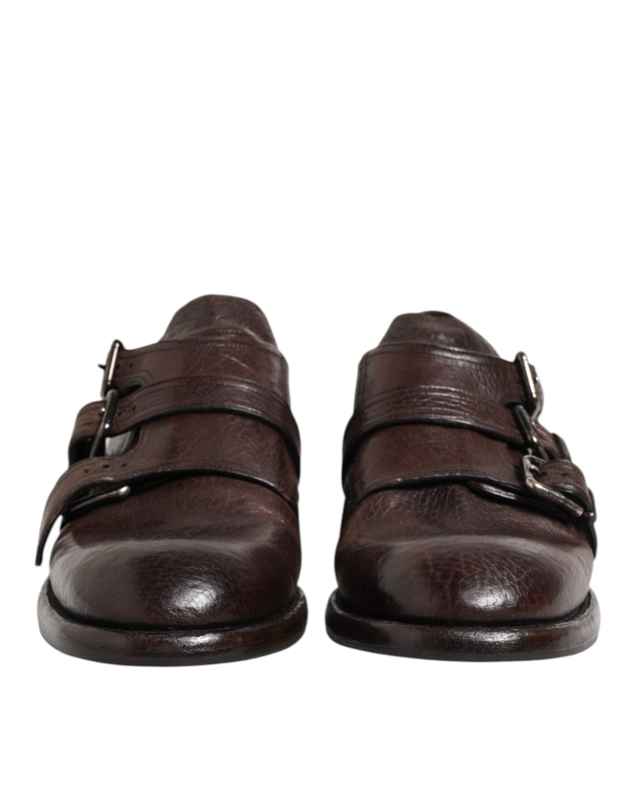 Dolce & Gabbana Brown Leather Monk Strap Formal Derby Men's Shoes