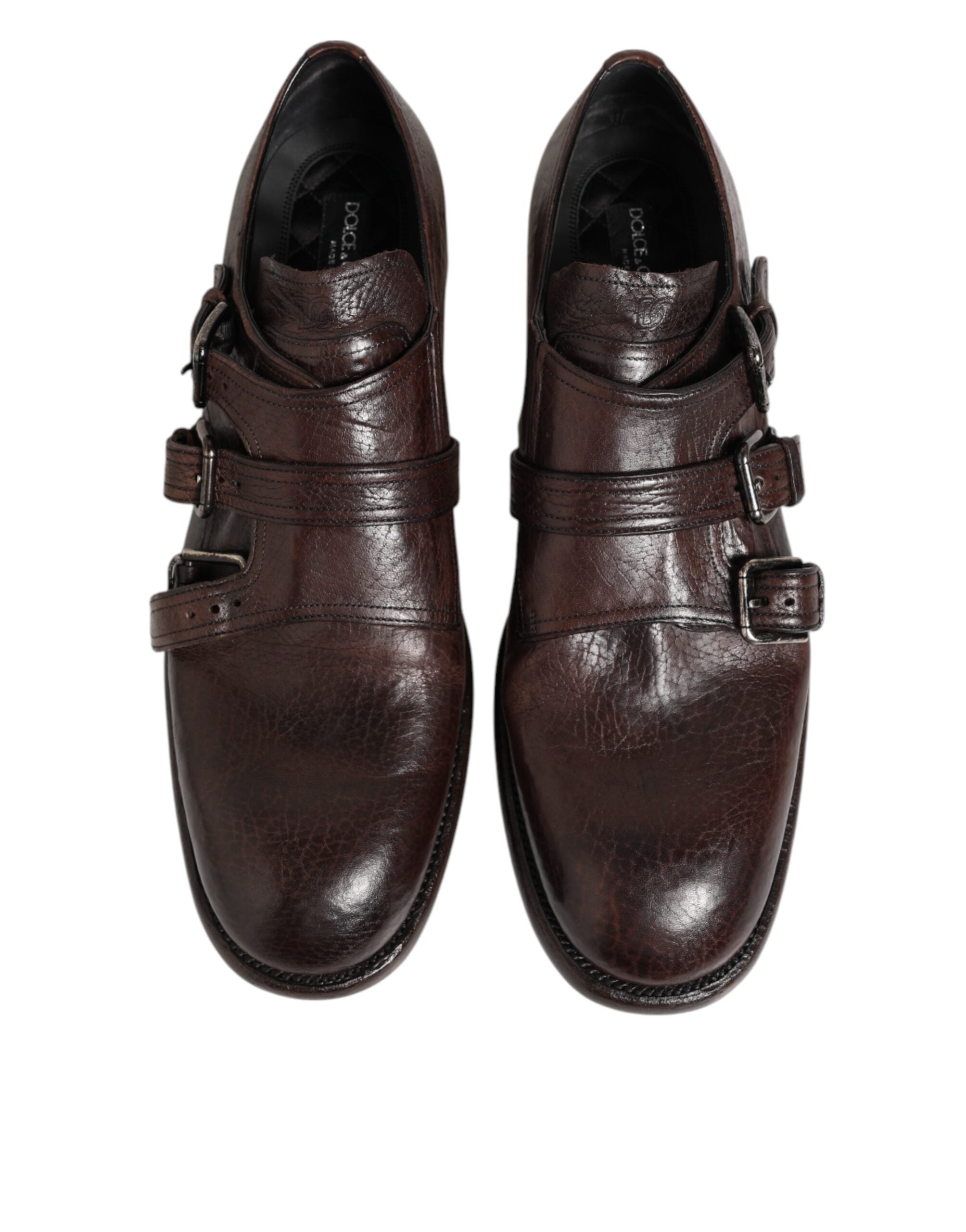 Dolce & Gabbana Brown Leather Monk Strap Formal Derby Men's Shoes