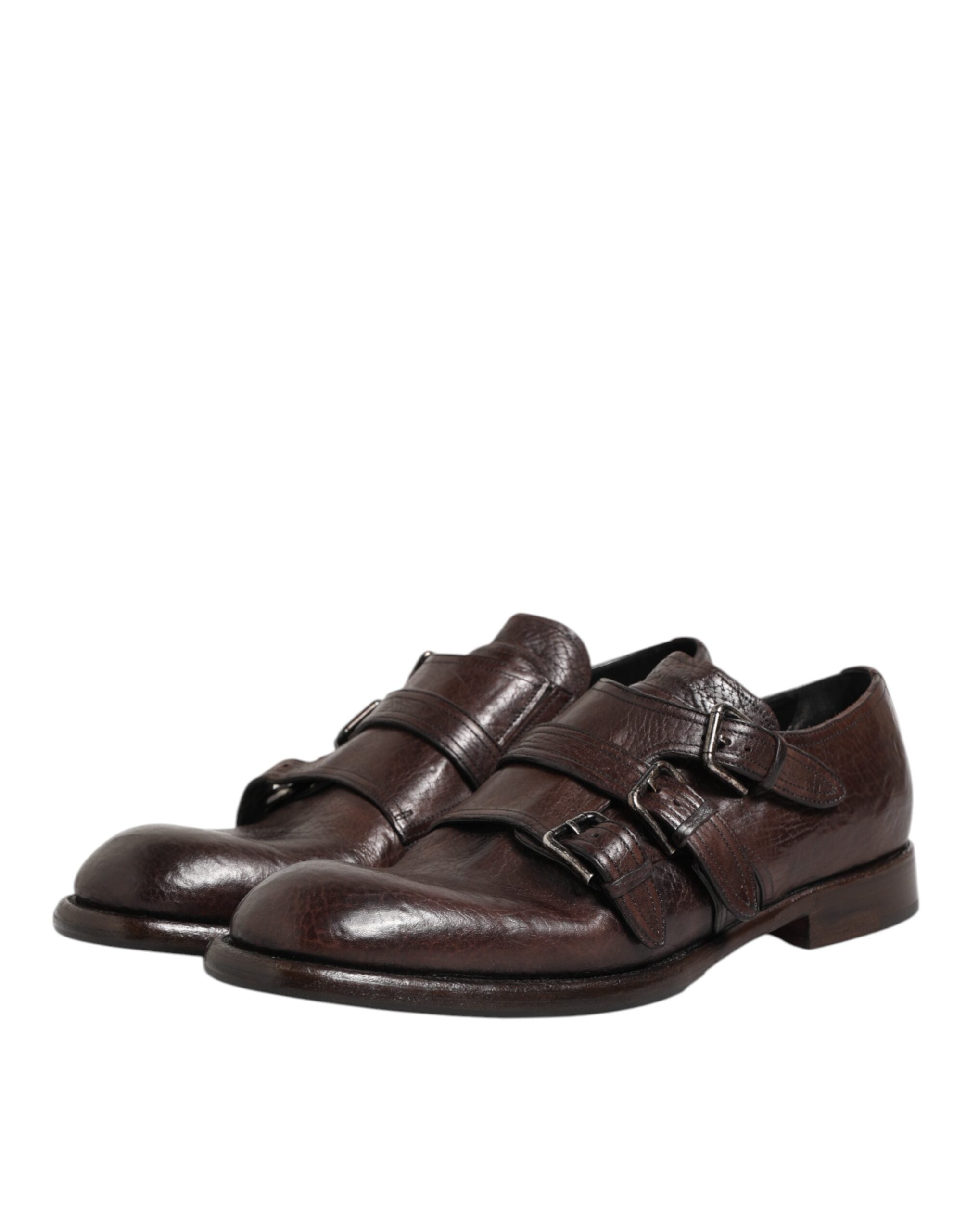 Dolce & Gabbana Brown Leather Monk Strap Formal Derby Men's Shoes