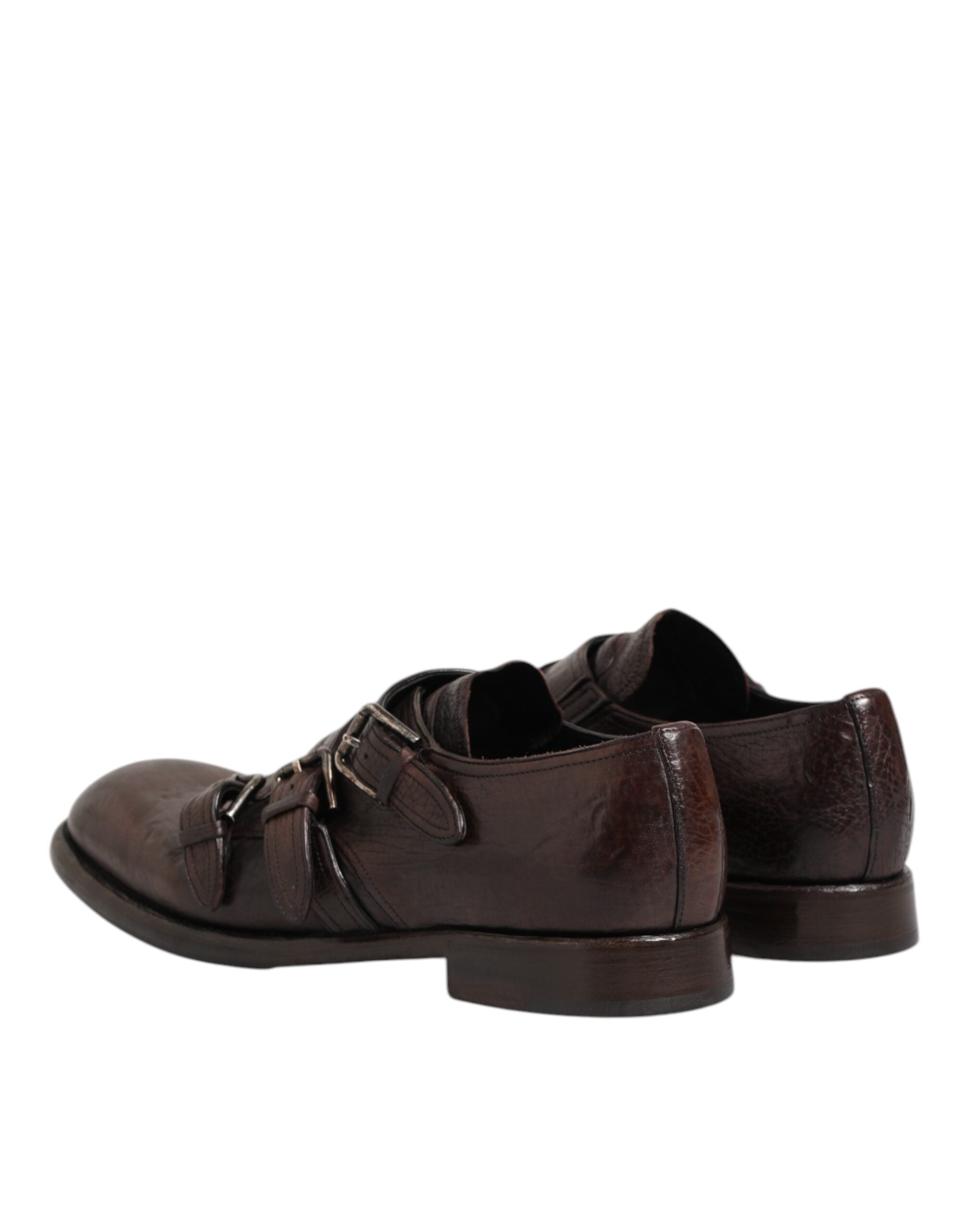 Dolce & Gabbana Brown Leather Monk Strap Formal Derby Men's Shoes