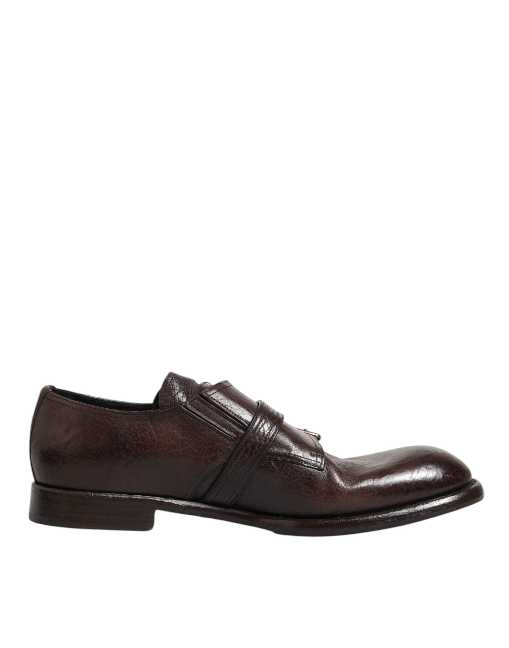 Dolce & Gabbana Brown Leather Monk Strap Formal Derby Men's Shoes