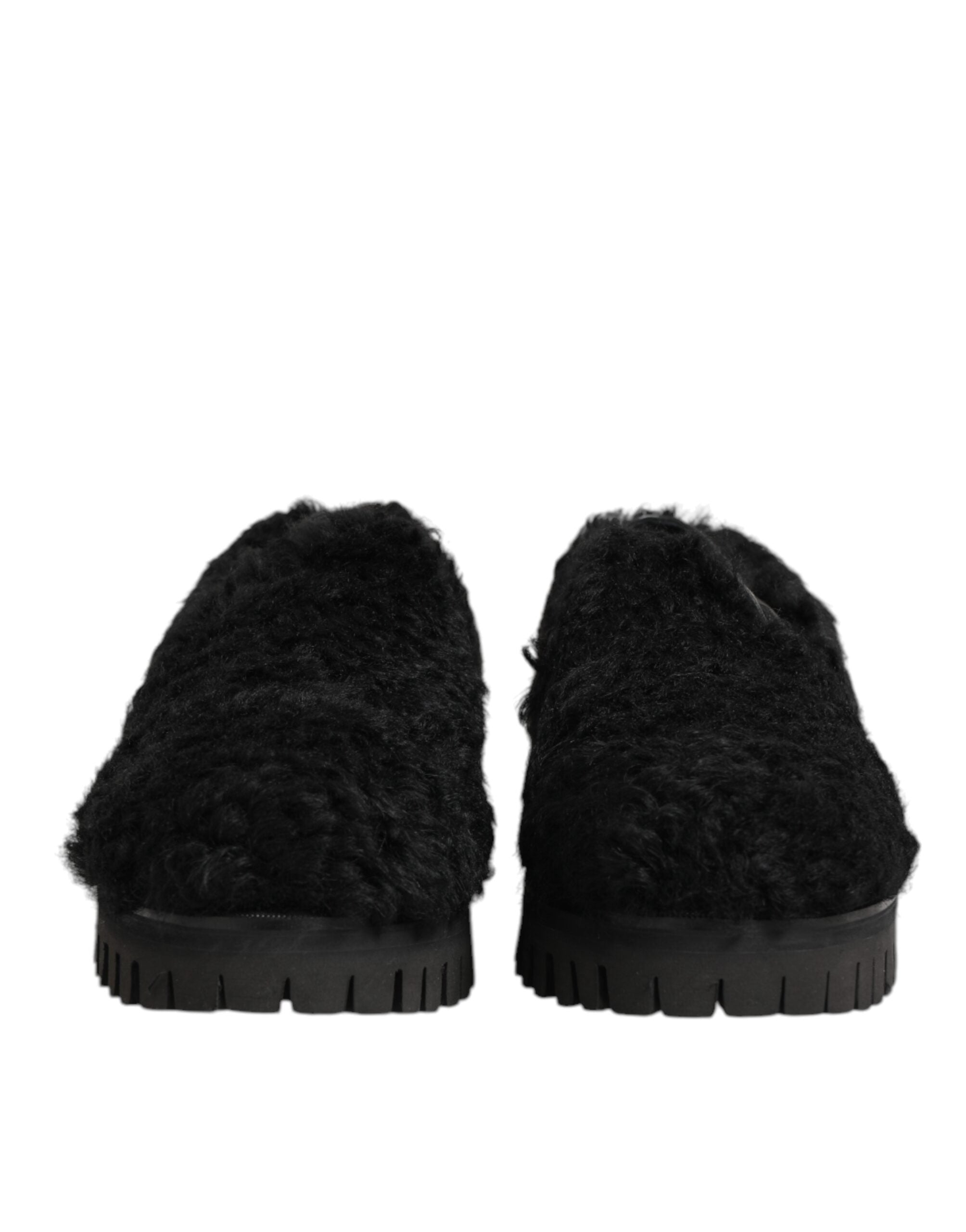 Dolce & Gabbana Dress Black Fur Leather Slippers Men Men's Shoes