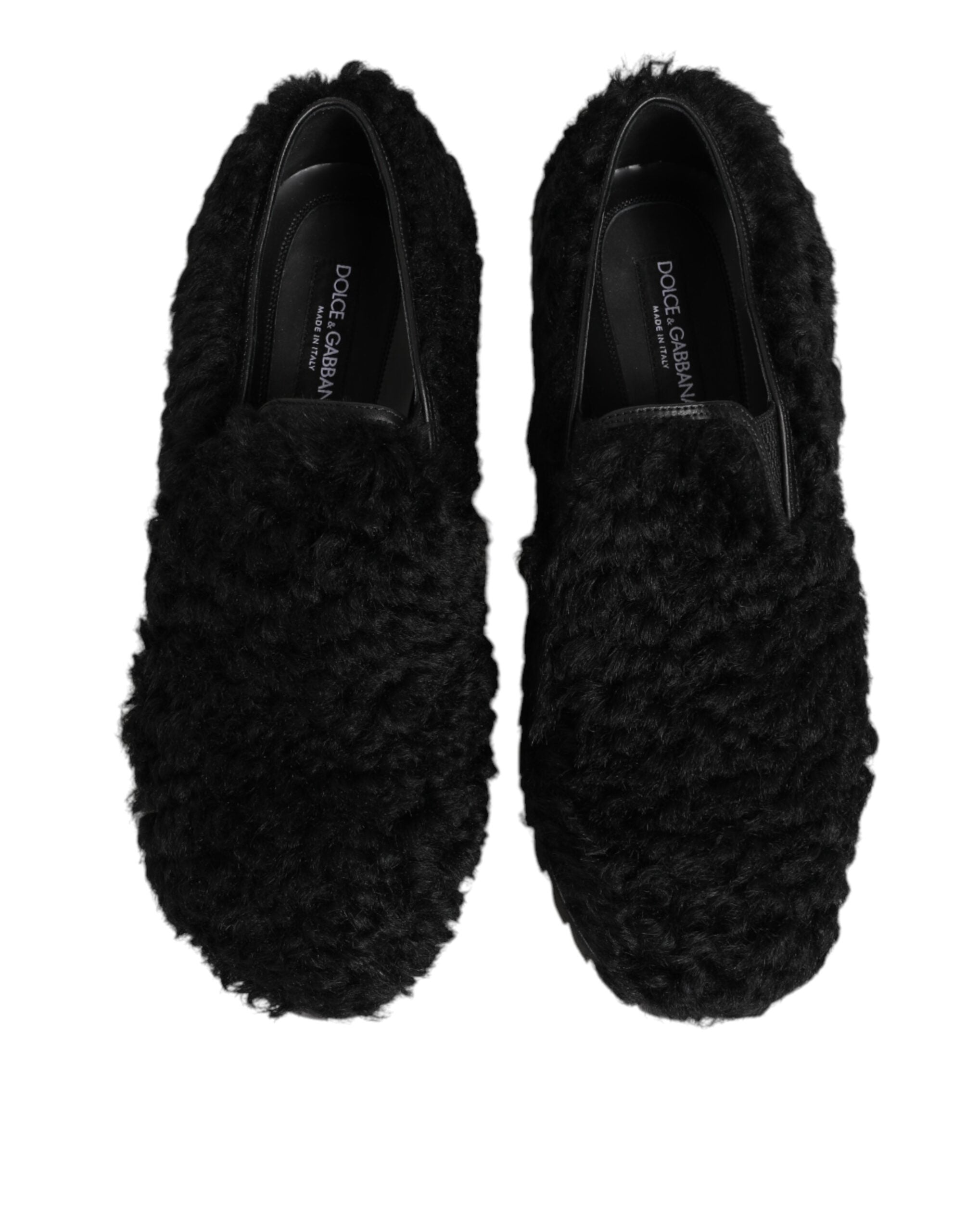 Dolce & Gabbana Dress Black Fur Leather Slippers Men Men's Shoes