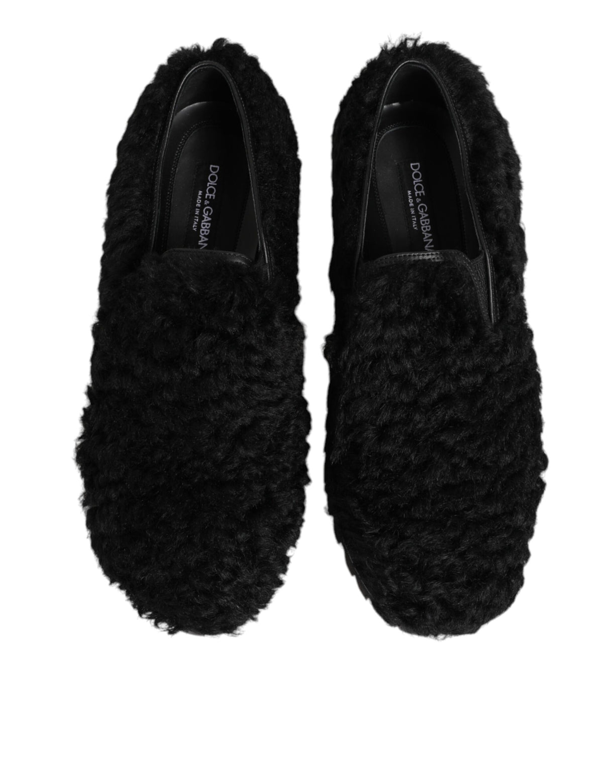 Dolce & Gabbana Dress Black Fur Leather Slippers Men Men's Shoes