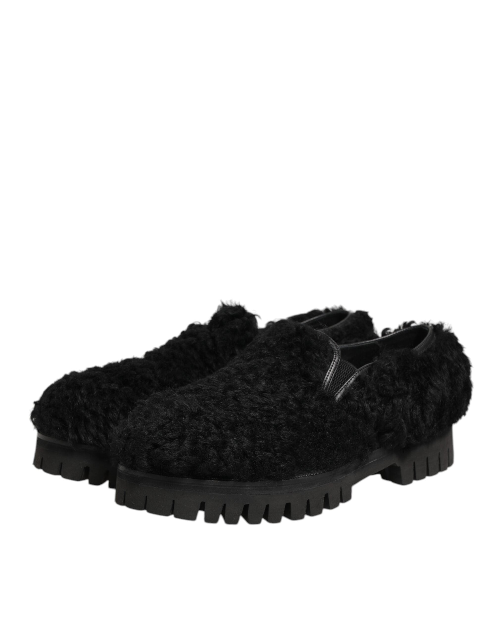 Dolce & Gabbana Dress Black Fur Leather Slippers Men Men's Shoes