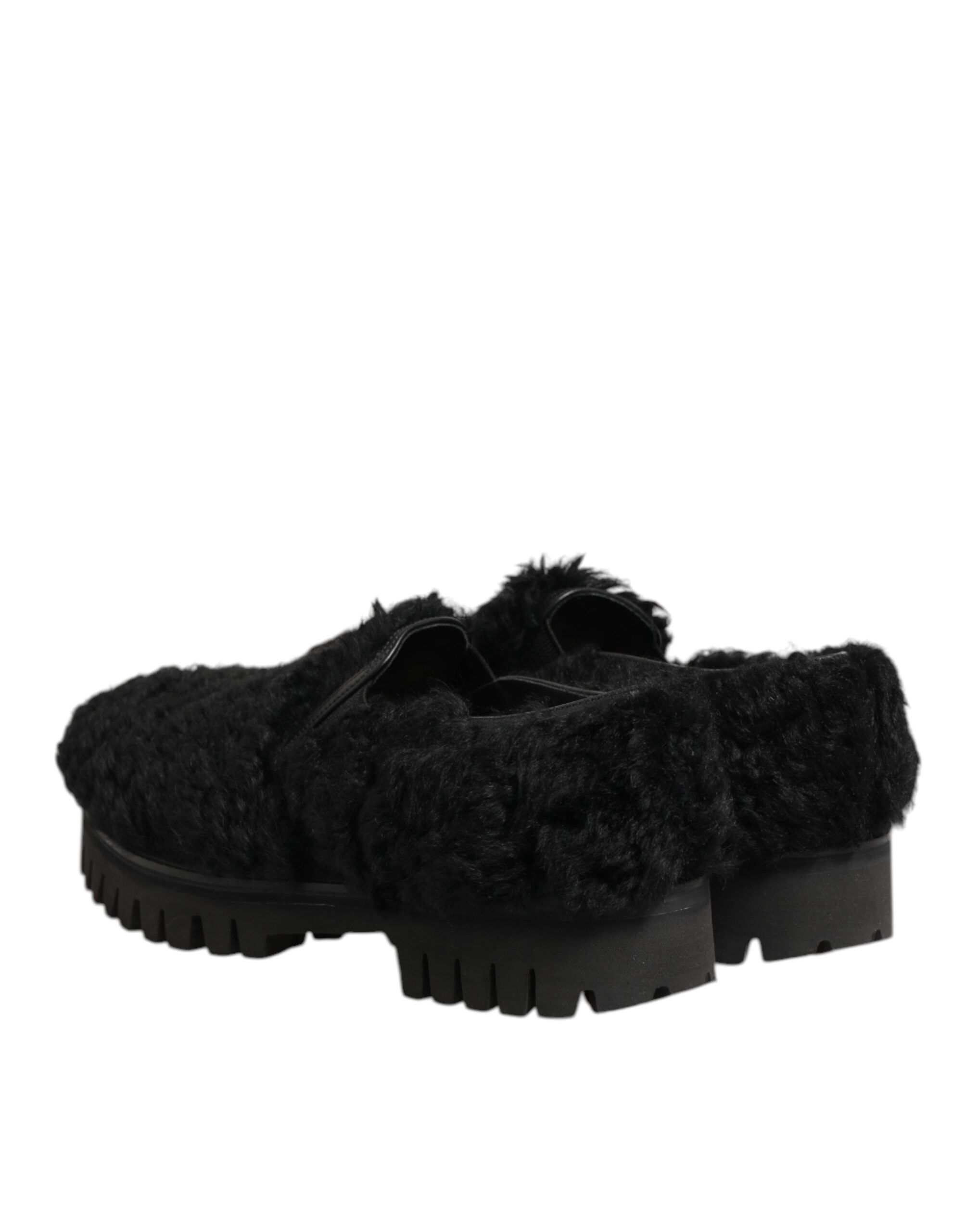 Dolce & Gabbana Dress Black Fur Leather Slippers Men Men's Shoes