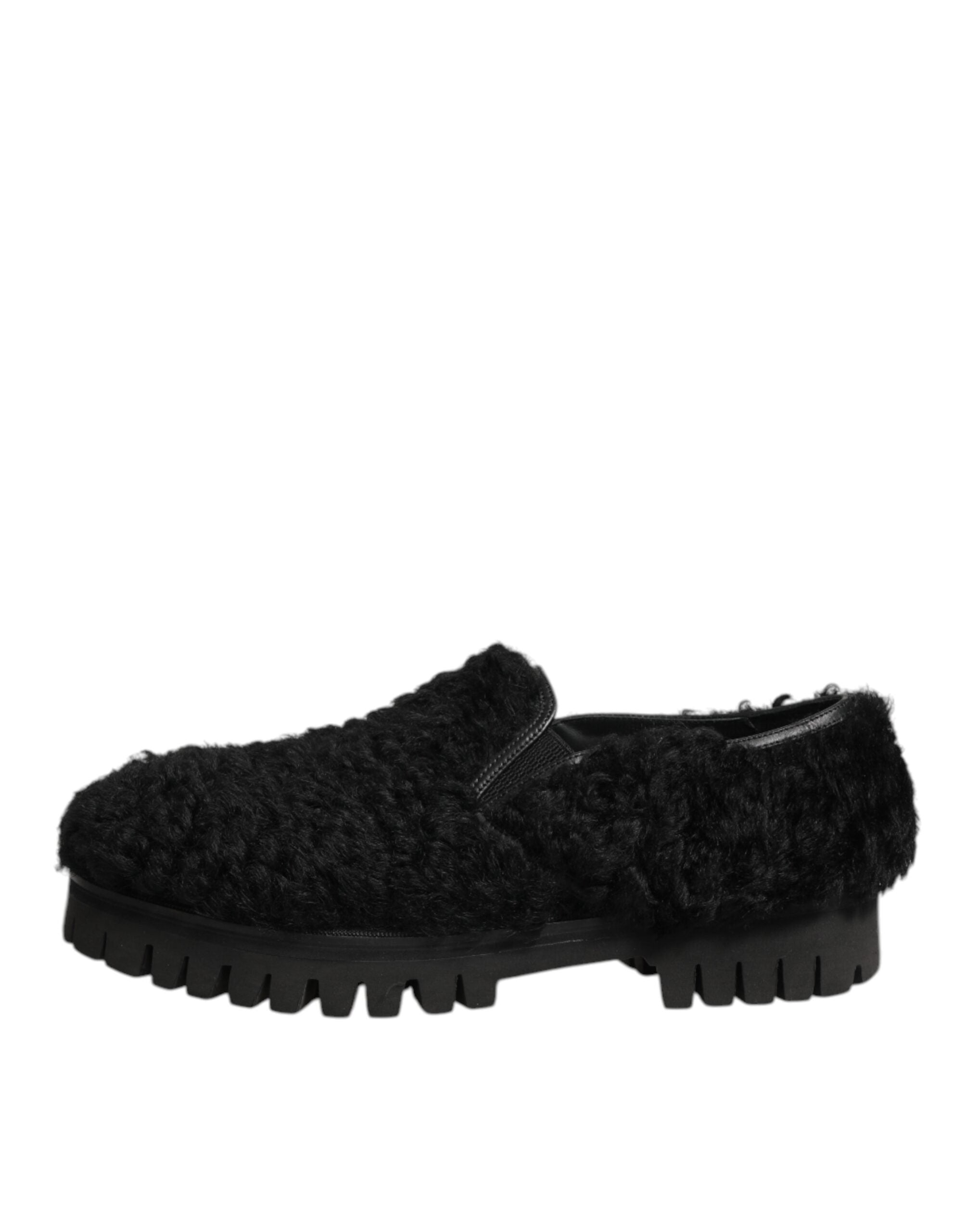 Dolce & Gabbana Dress Black Fur Leather Slippers Men Men's Shoes