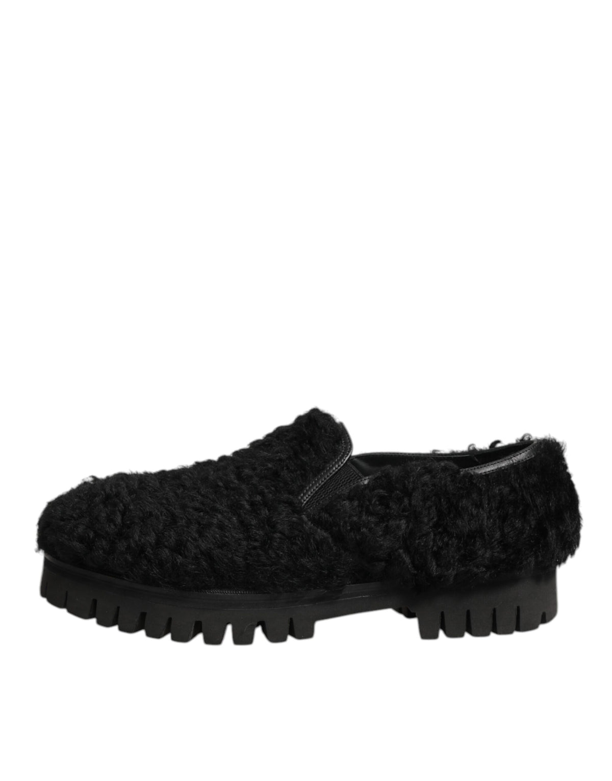 Dolce & Gabbana Dress Black Fur Leather Slippers Men Men's Shoes