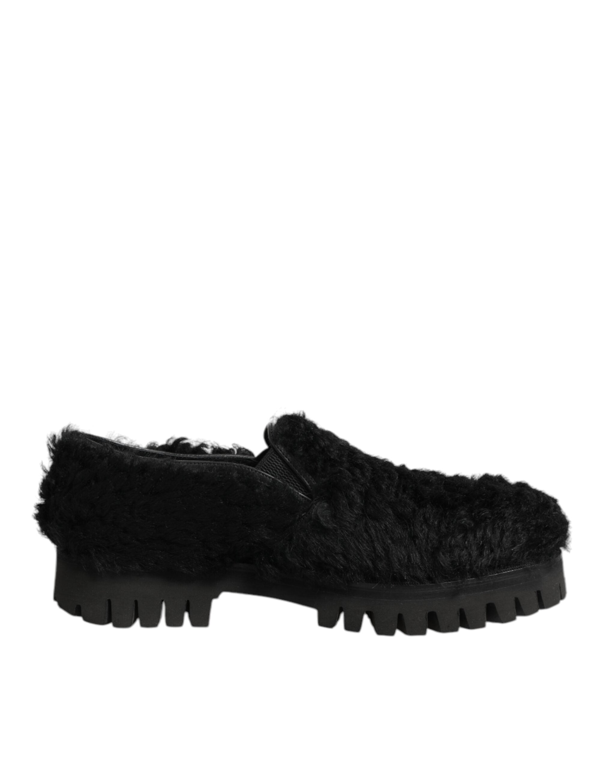 Dolce & Gabbana Dress Black Fur Leather Slippers Men Men's Shoes