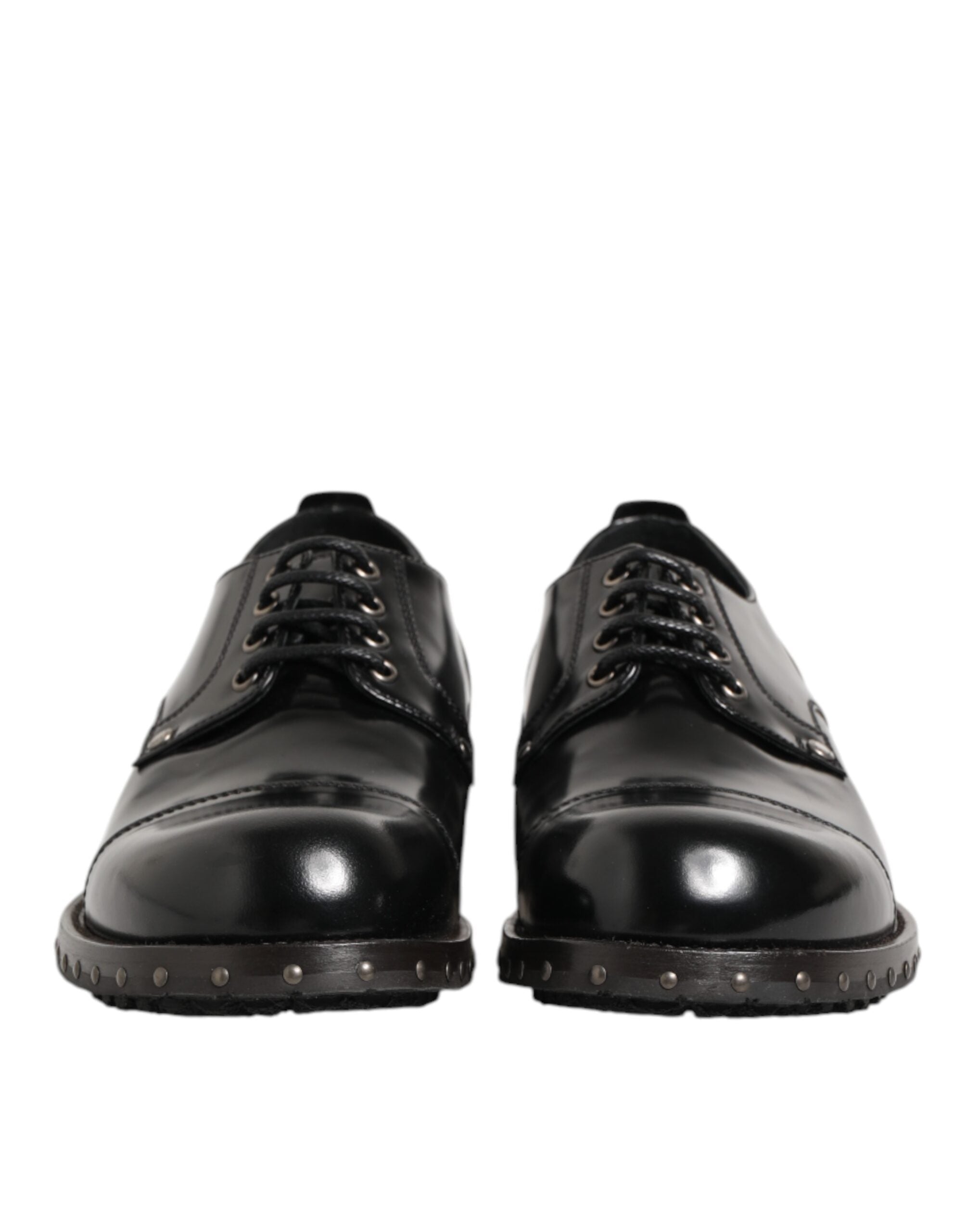 Dolce & Gabbana Black Leather Studded Men Formal Derby Men's Shoes