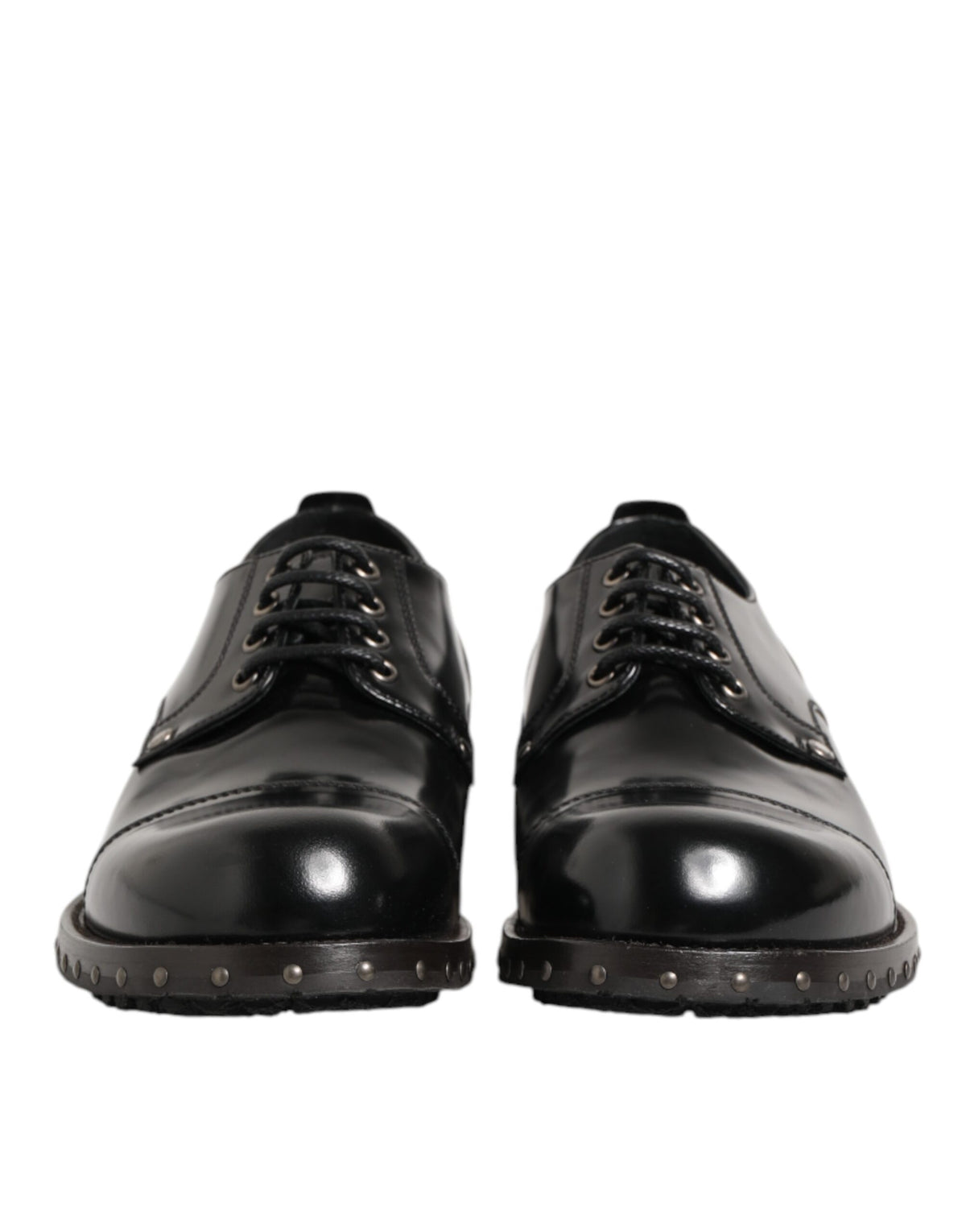 Dolce & Gabbana Black Leather Studded Men Formal Derby Men's Shoes