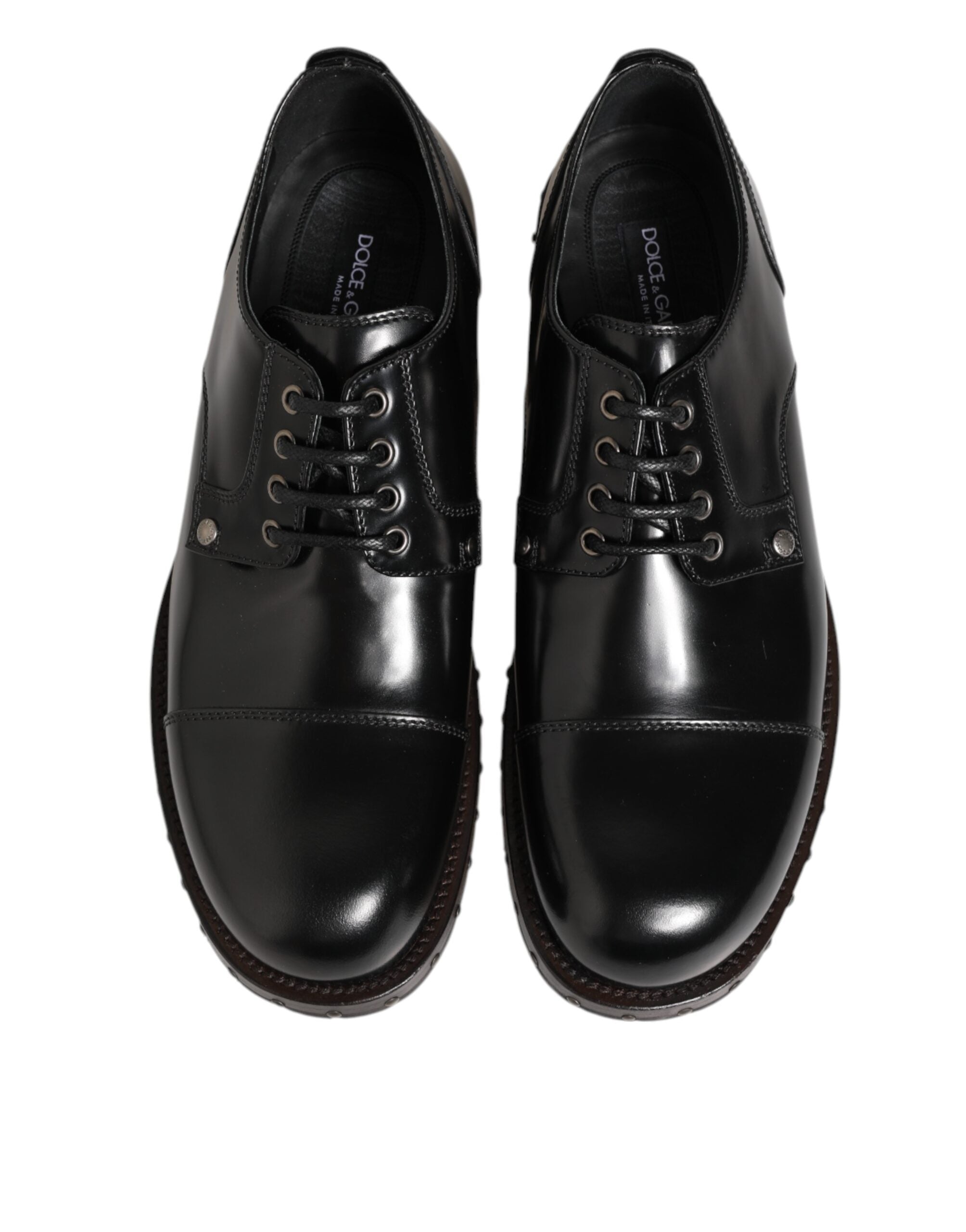 Dolce & Gabbana Black Leather Studded Men Formal Derby Men's Shoes