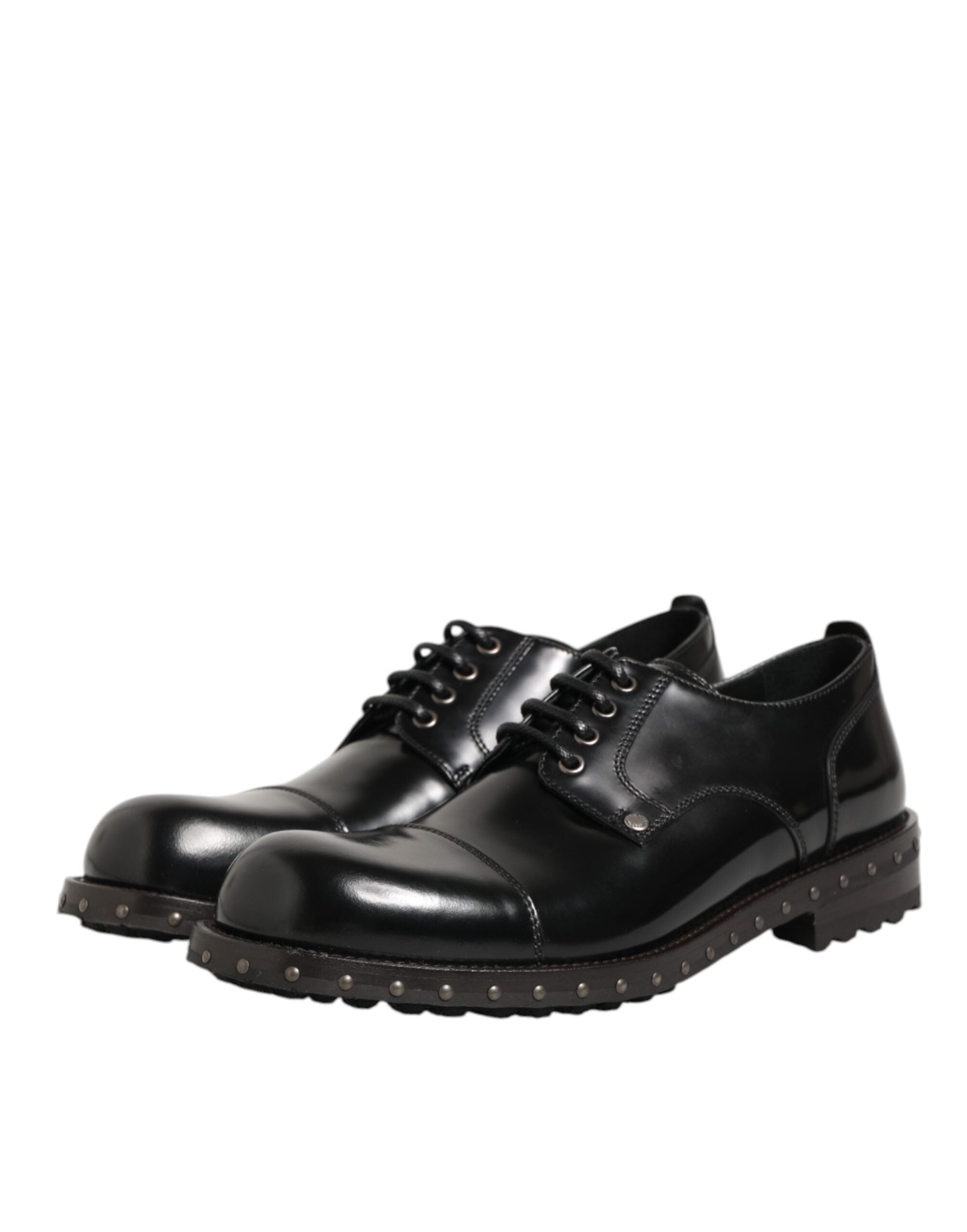 Dolce & Gabbana Black Leather Studded Men Formal Derby Men's Shoes