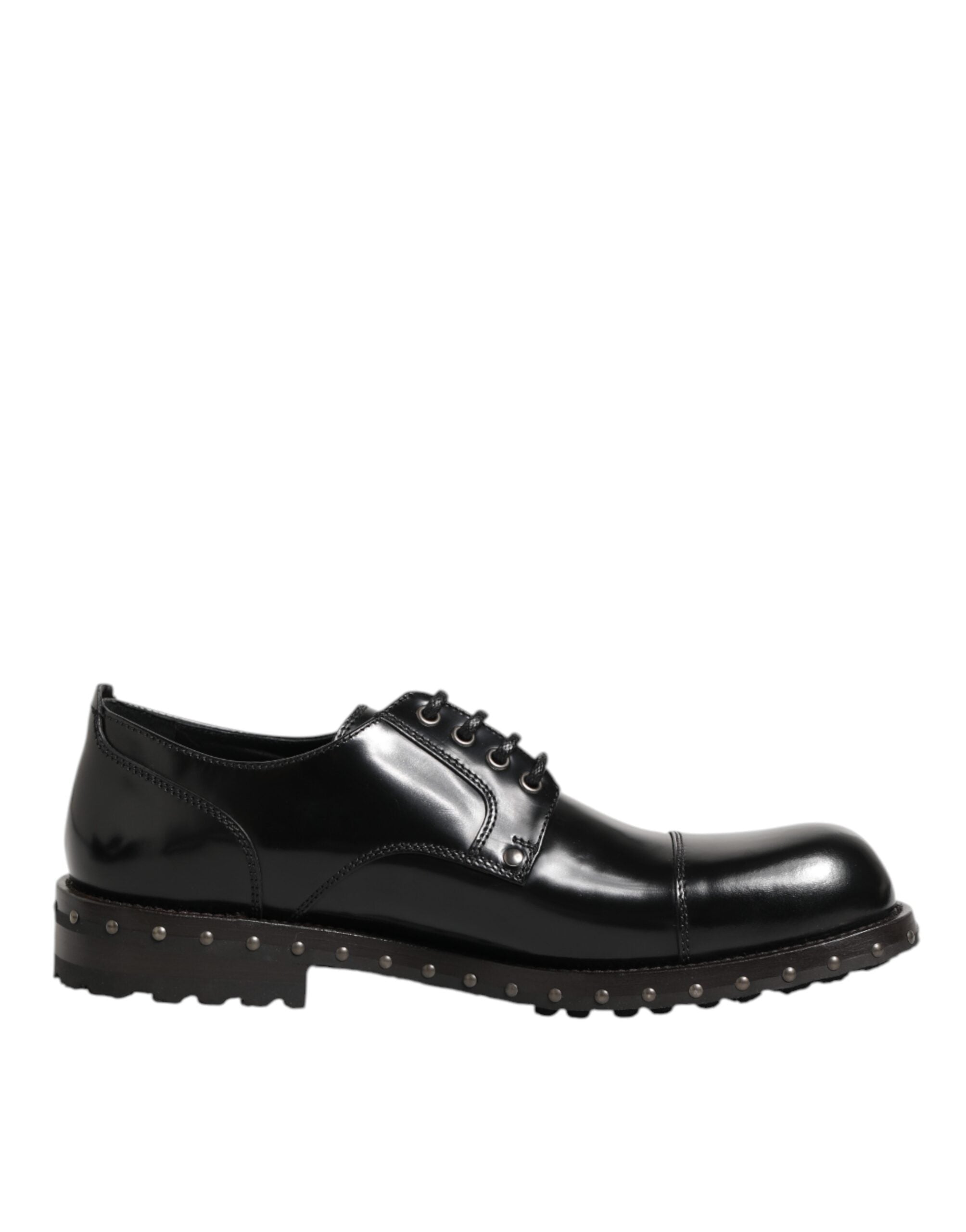 Dolce & Gabbana Black Leather Studded Men Formal Derby Men's Shoes