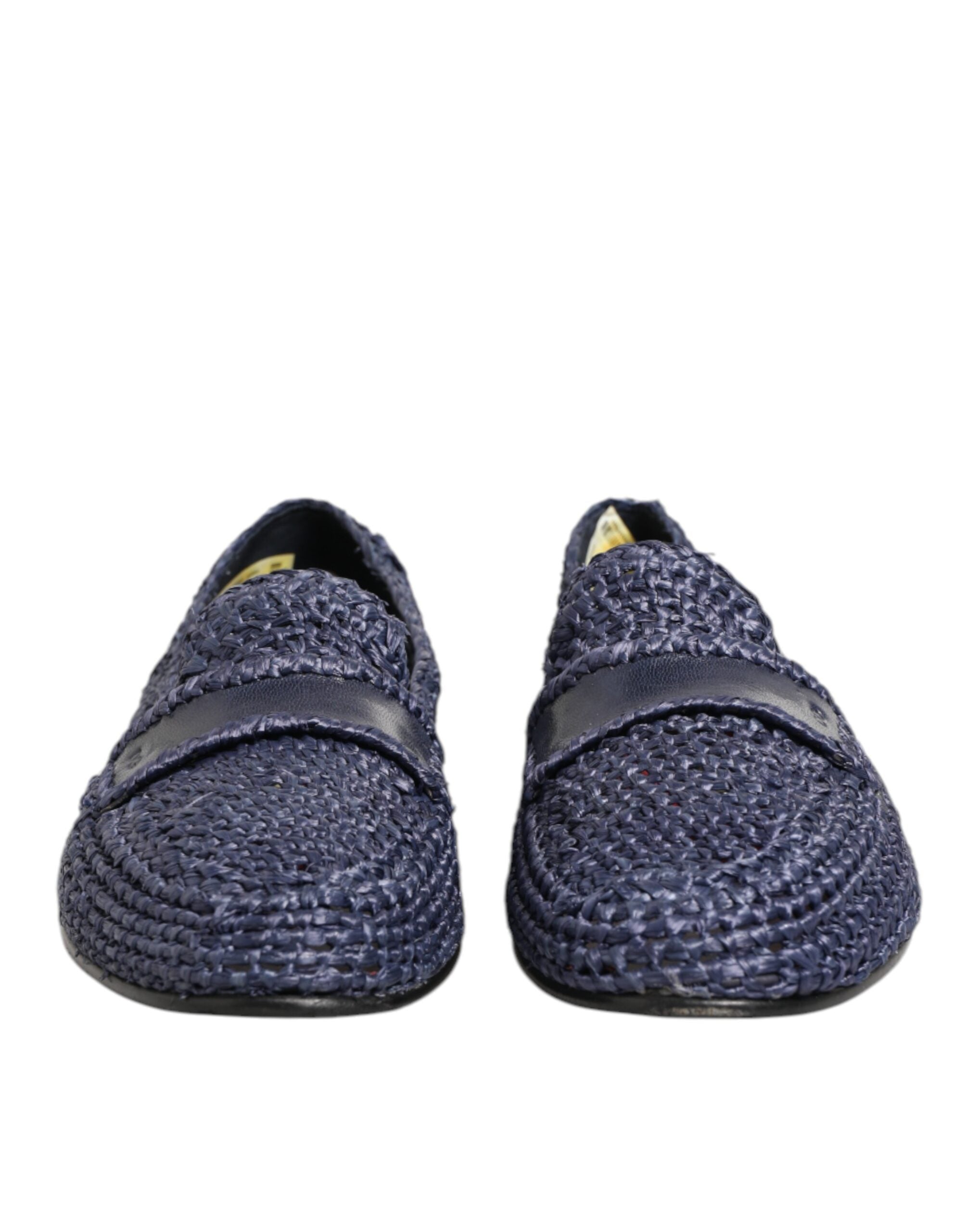Dolce & Gabbana Blue Woven Leather Slip On Loafers Men Men's Shoes (Pre-Owned)