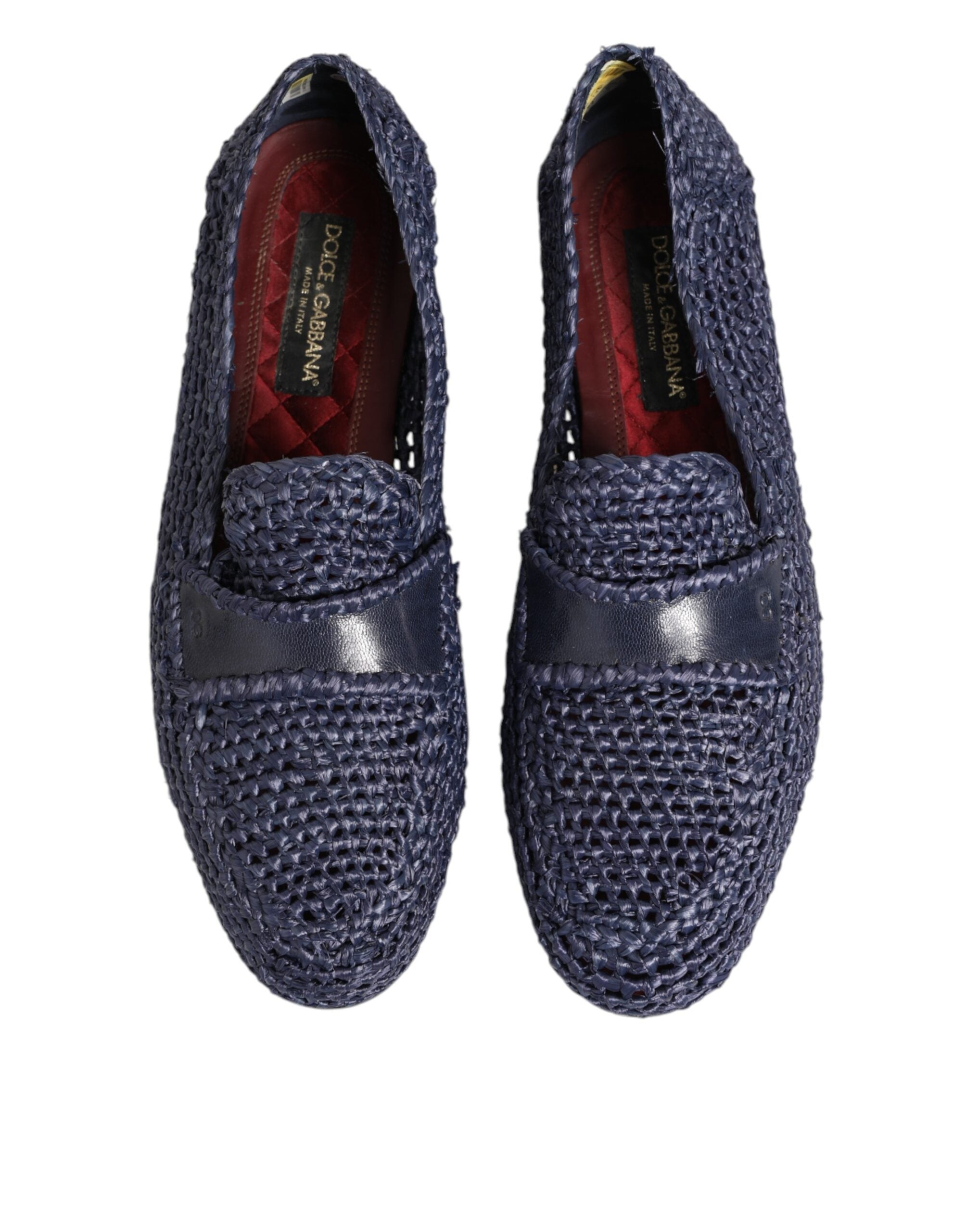 Dolce & Gabbana Blue Woven Leather Slip On Loafers Men Men's Shoes (Pre-Owned)