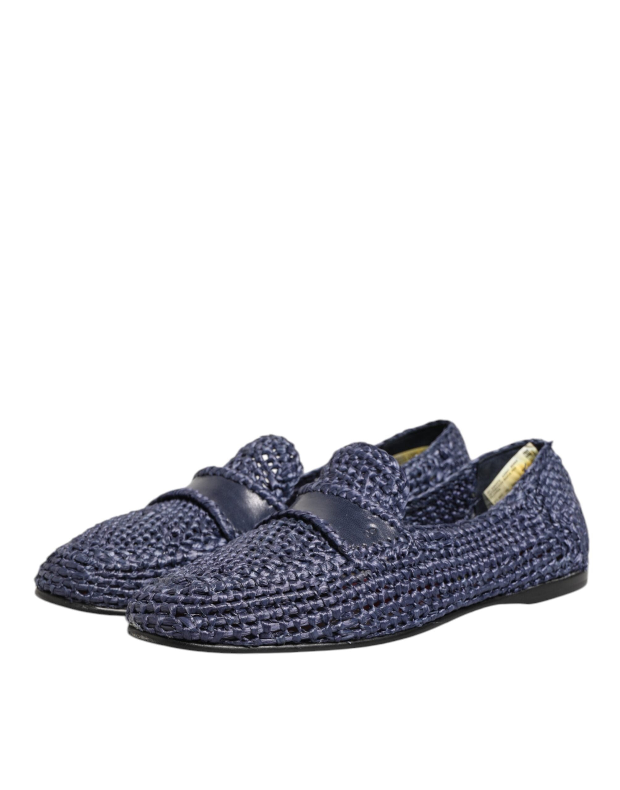 Dolce & Gabbana Blue Woven Leather Slip On Loafers Men Men's Shoes (Pre-Owned)