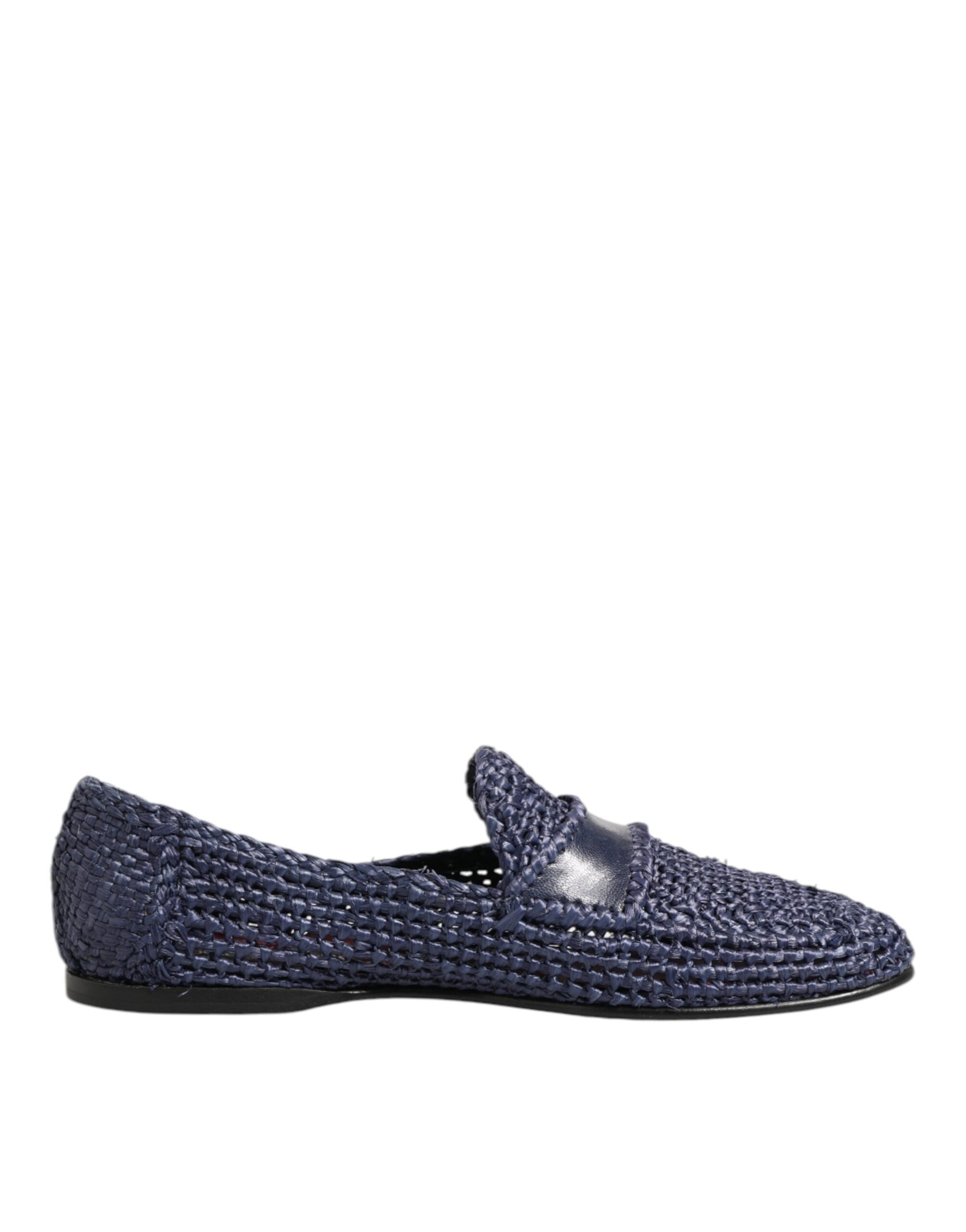 Dolce & Gabbana Blue Woven Leather Slip On Loafers Men Men's Shoes (Pre-Owned)