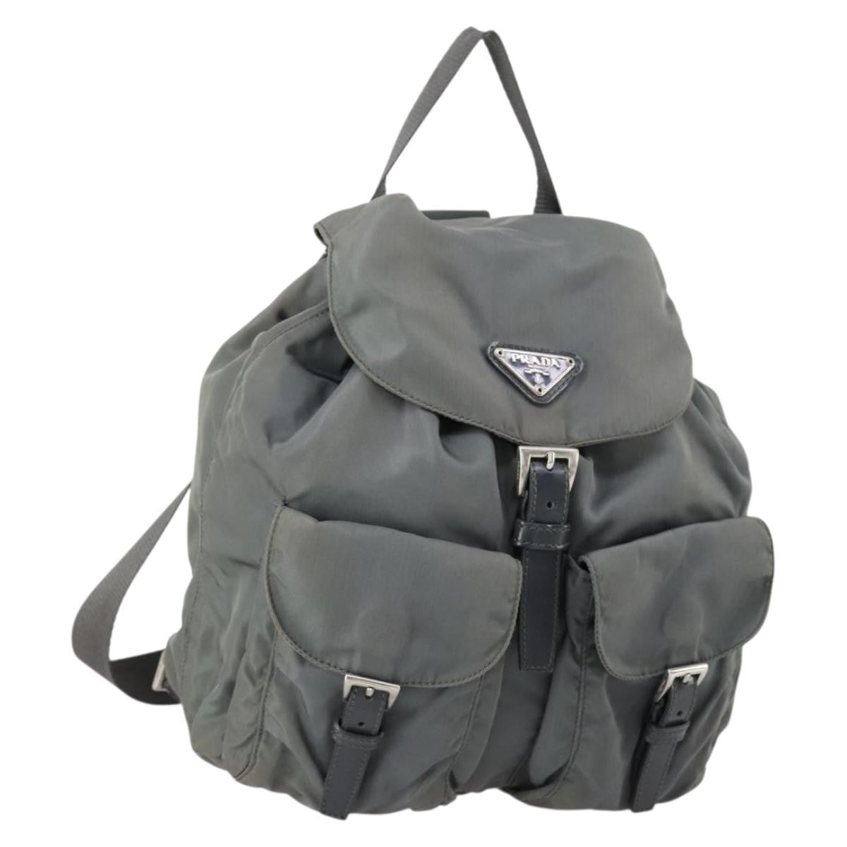 Prada Double Front Pocket Tessuto Gray Nylon Backpack Bag (Pre-Owned)