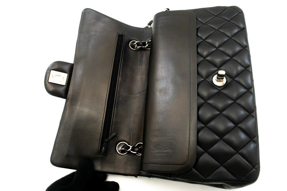 Chanel Classic Double Flap Quilted Lambskin Black Leather Handbag (Pre-Owned)