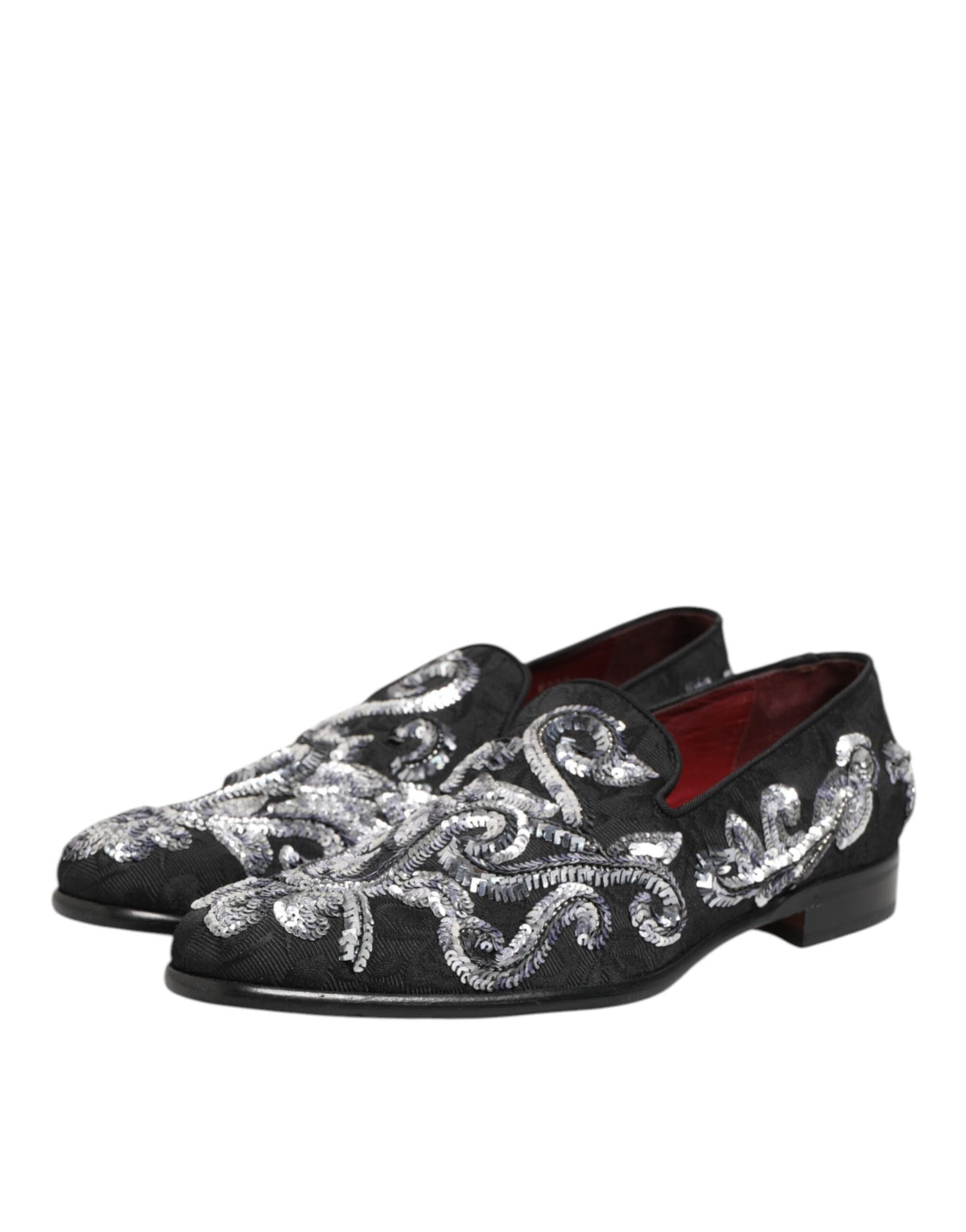 Dolce & Gabbana Black Silver Sequined Loafers Men Dress Men's Shoes