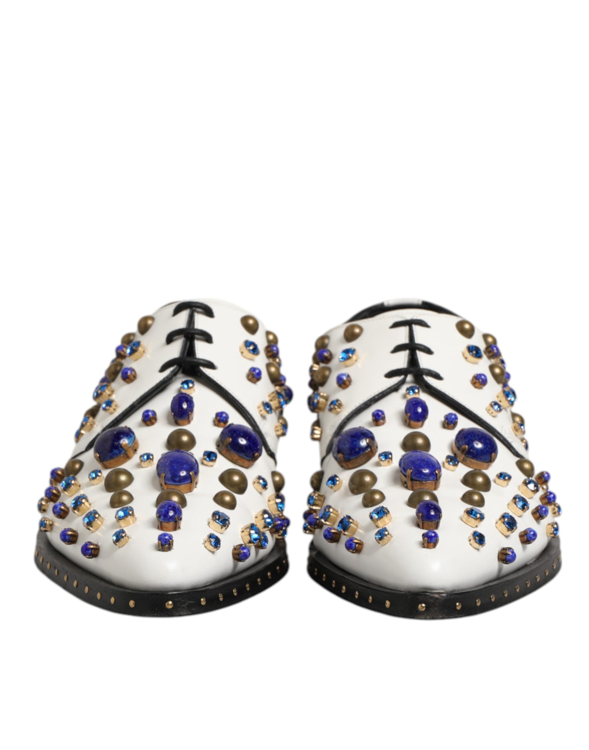 Dolce & Gabbana White Leather Crystals Embellished Dress Men's Shoes (Pre-Owned)
