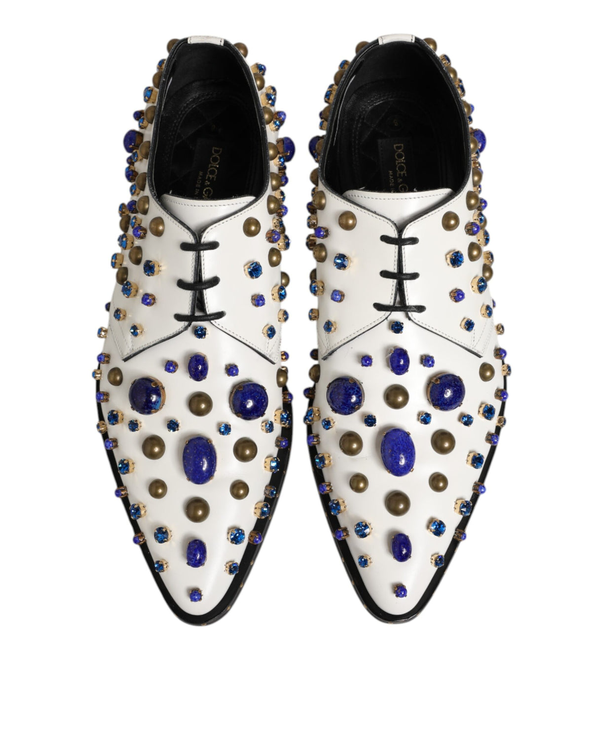 Dolce & Gabbana White Leather Crystals Embellished Dress Men's Shoes (Pre-Owned)