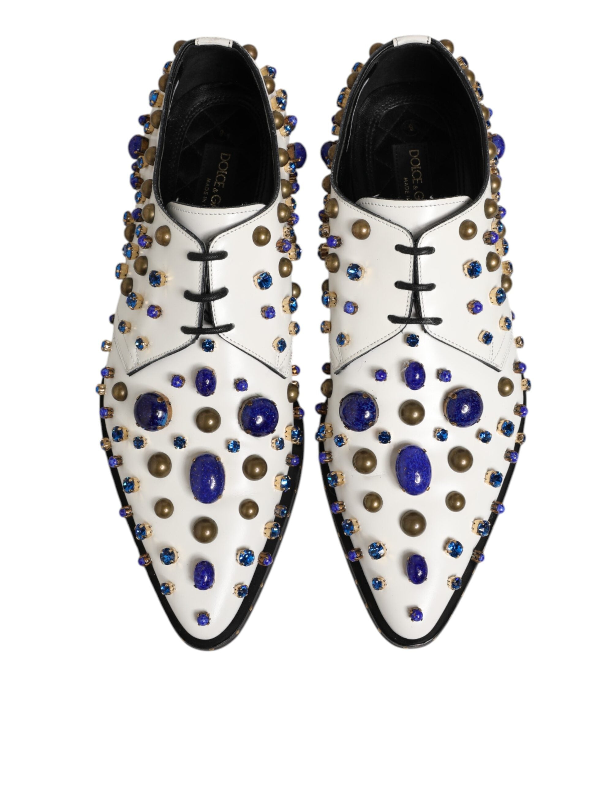 Dolce & Gabbana White Leather Crystals Embellished Dress Men's Shoes (Pre-Owned)