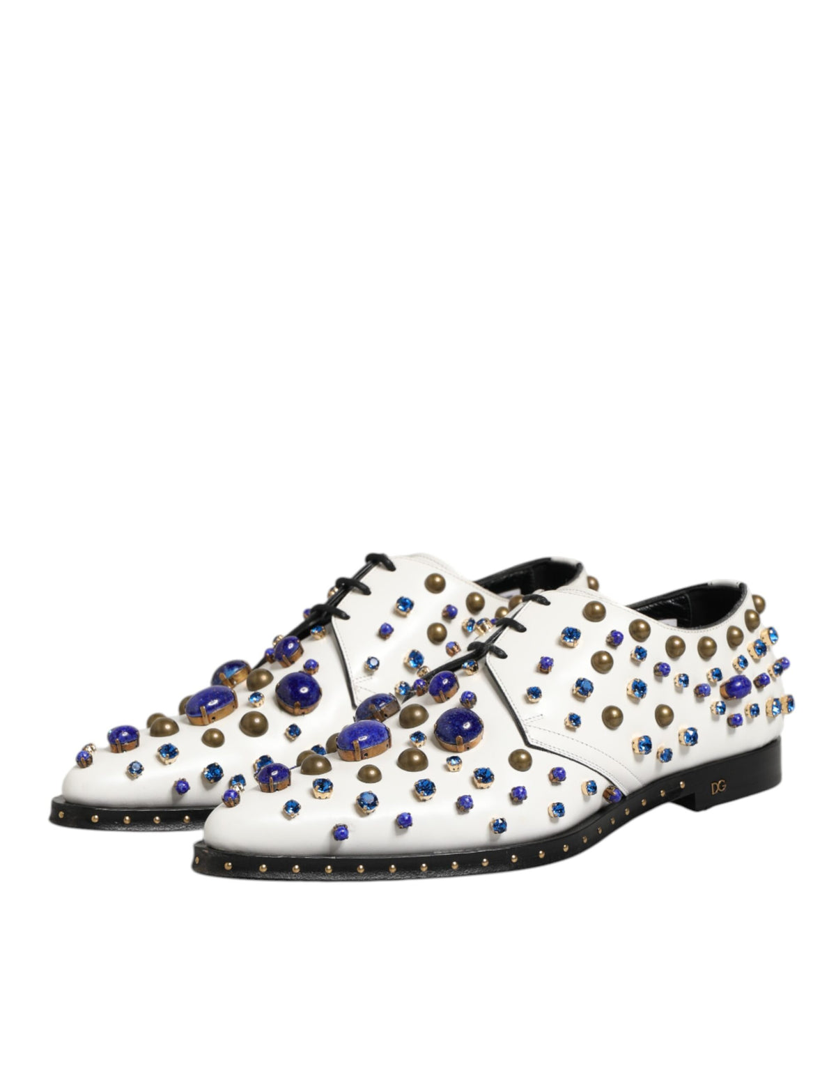 Dolce & Gabbana White Leather Crystals Embellished Dress Men's Shoes (Pre-Owned)
