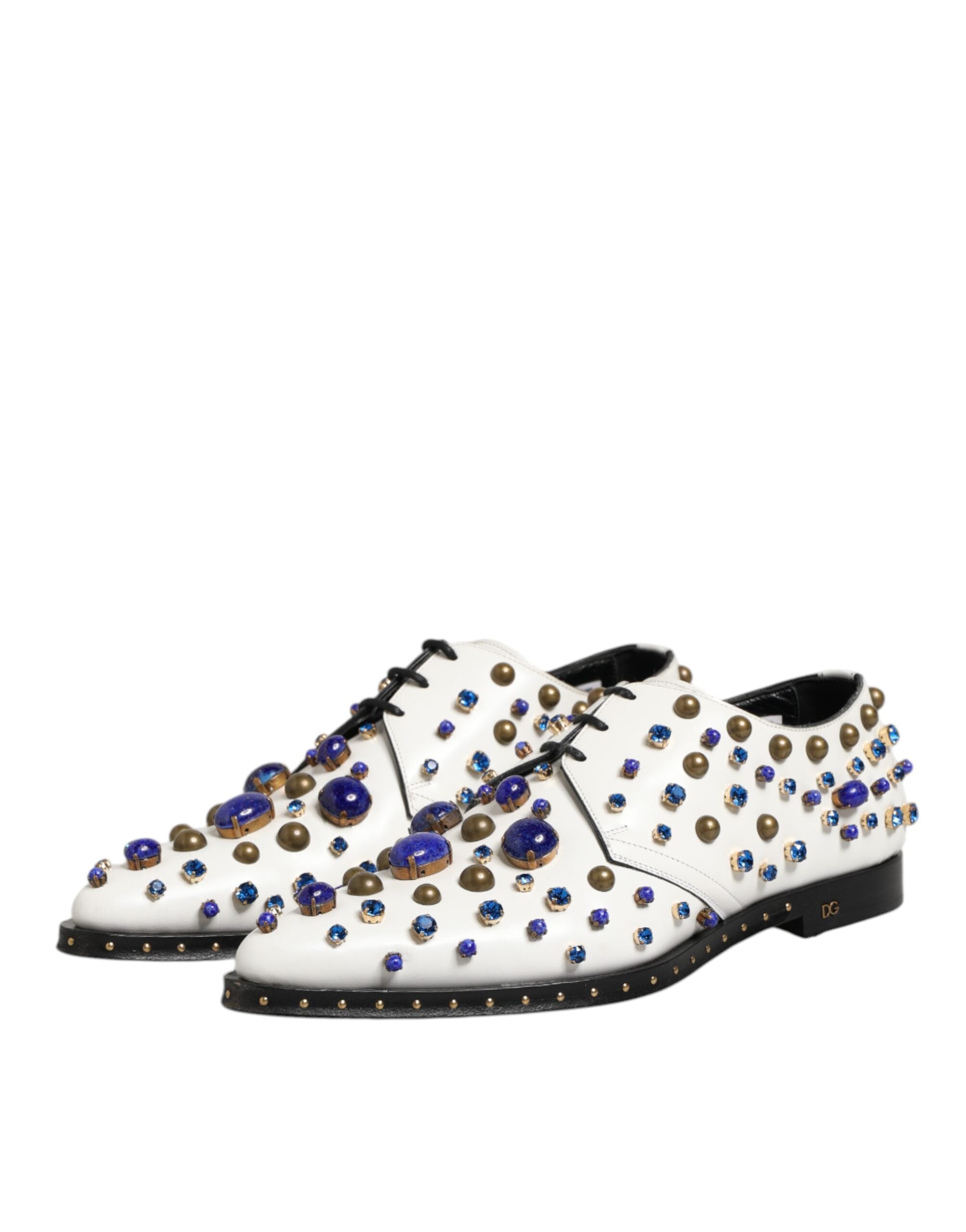 Dolce & Gabbana White Leather Crystals Embellished Dress Men's Shoes (Pre-Owned)