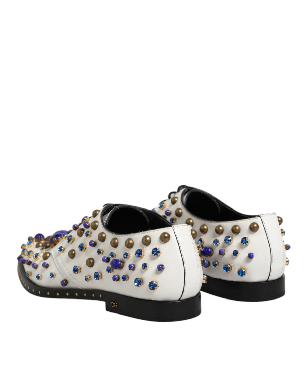 Dolce & Gabbana White Leather Crystals Embellished Dress Men's Shoes (Pre-Owned)