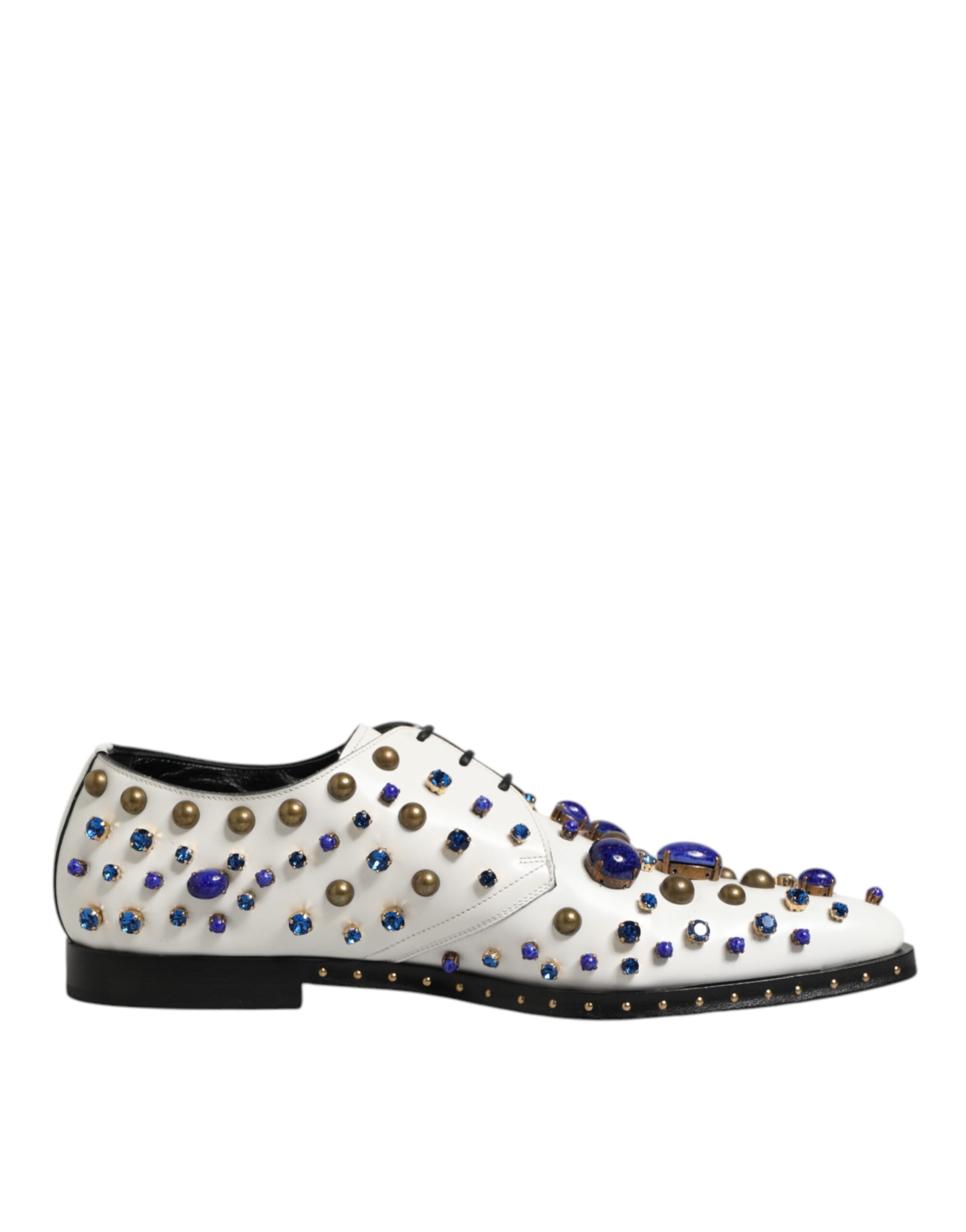 Dolce & Gabbana White Leather Crystals Embellished Dress Men's Shoes (Pre-Owned)