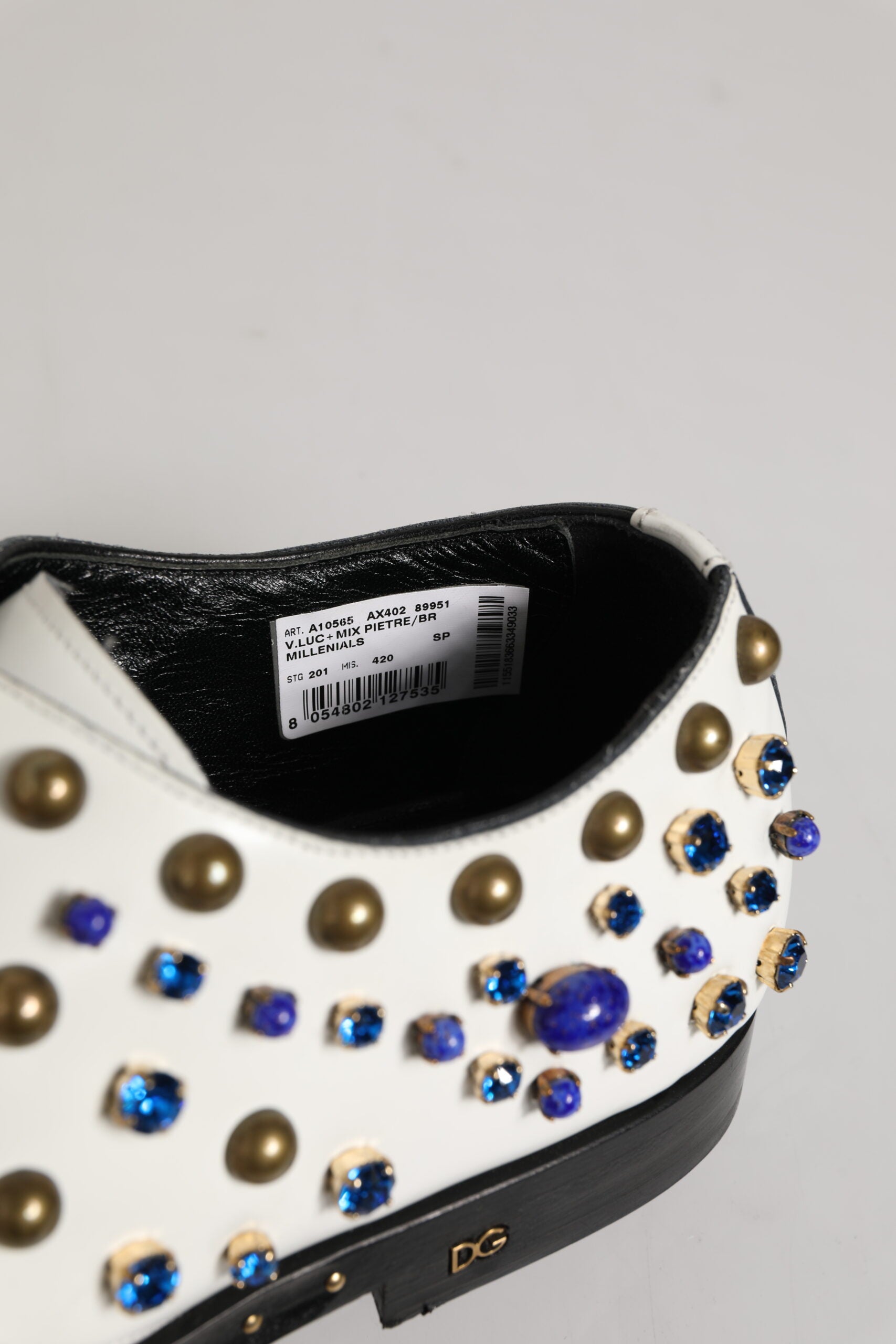 Dolce & Gabbana White Leather Crystals Embellished Dress Men's Shoes (Pre-Owned)
