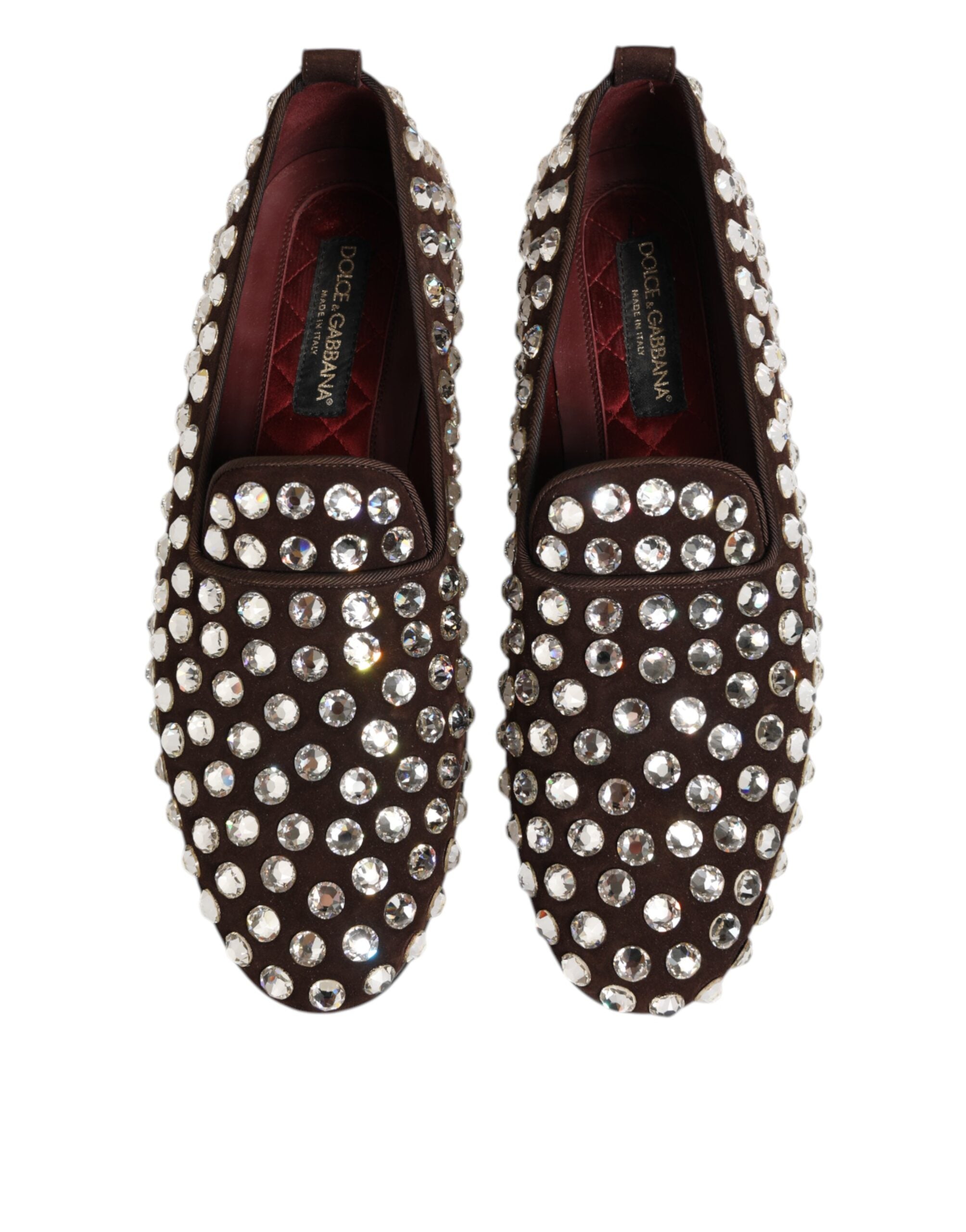 Dolce & Gabbana Bordeaux Suede Crystals Loafers Dress Men's Shoes (Pre-Owned)