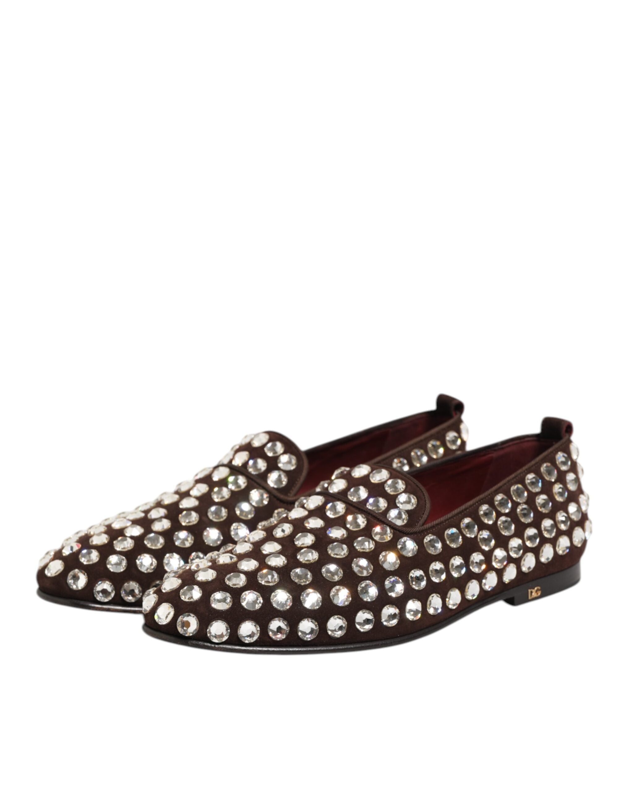 Dolce & Gabbana Bordeaux Suede Crystals Loafers Dress Men's Shoes (Pre-Owned)