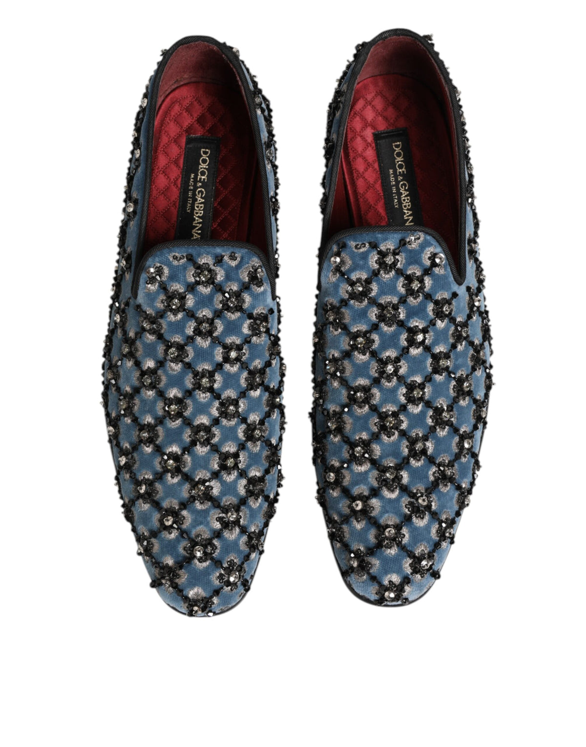 Dolce & Gabbana Blue Velvet Crystal Detailing Loafer Men Men's Shoes (Pre-Owned)