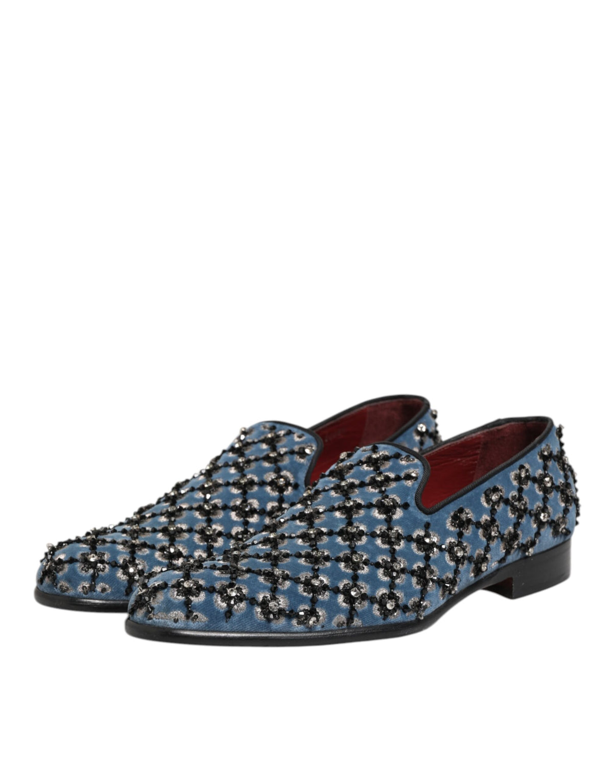 Dolce & Gabbana Blue Velvet Crystal Detailing Loafer Men Men's Shoes (Pre-Owned)